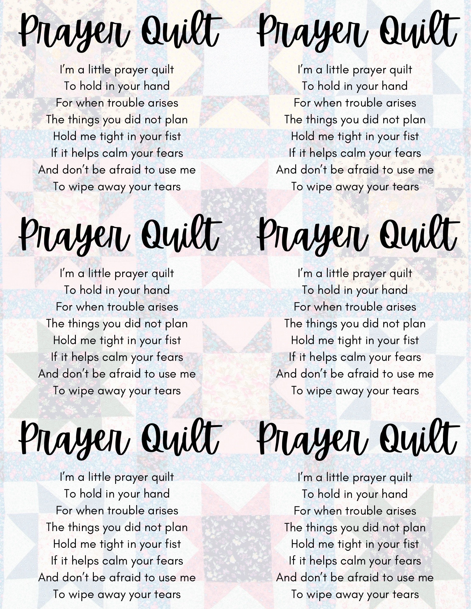 Prayer Quilt Printable - Etsy Australia for Free Pocket Prayer Quilt Poem Printable