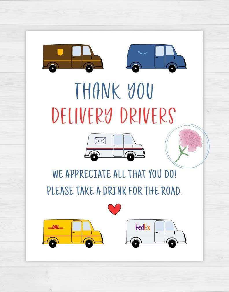 Printable 8.5X11 Delivery Driver Appreciation Sign,Delivery Driver Take A Drink Sign,Usps,Ups,Amazon,Fedex Thank You Sign,Take A Drink Sign throughout Free Printable Thank You Signs For Delivery Drivers