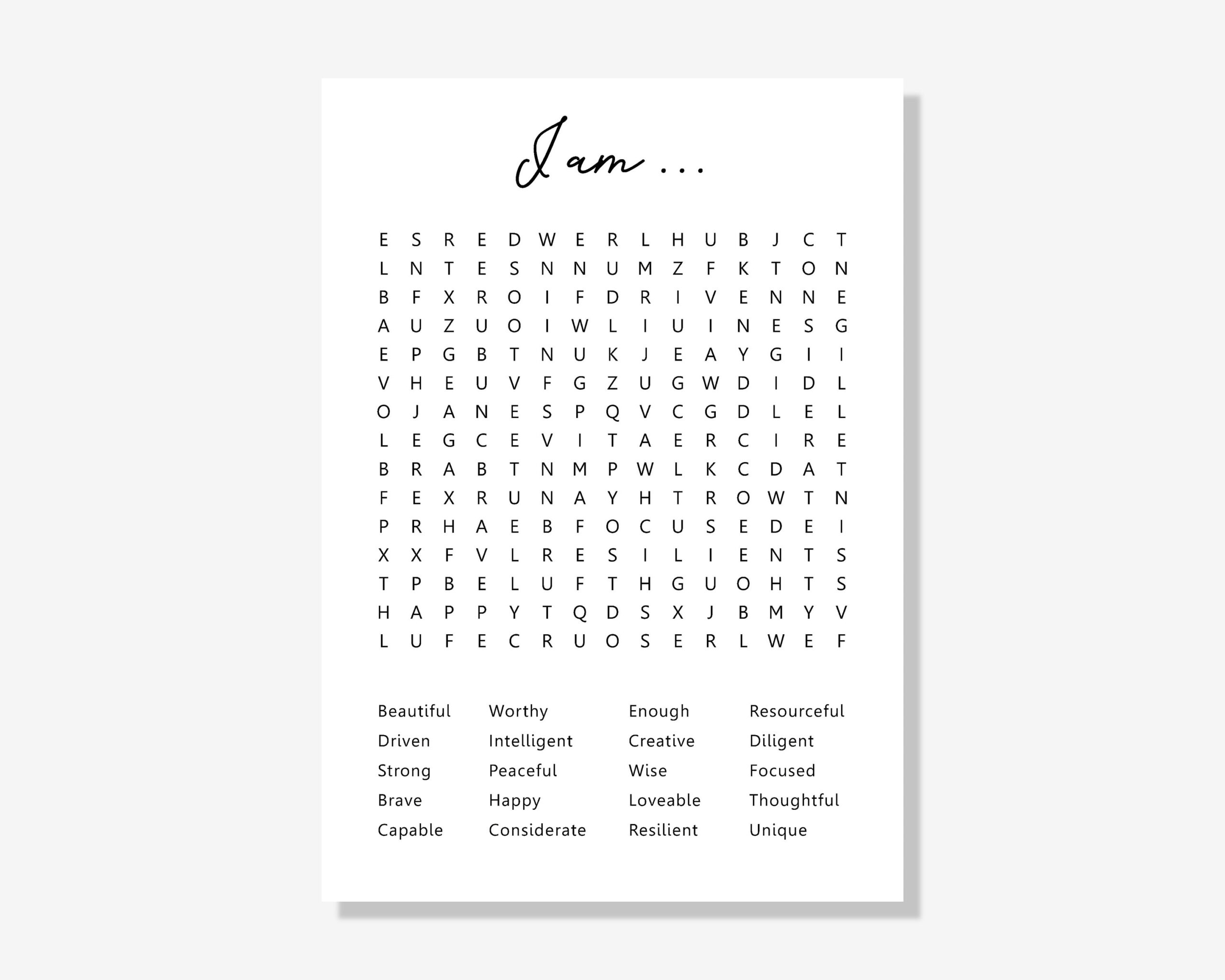 Printable Affirmation Word Search | Mental Health Word Search within Motivational Word Search Printable