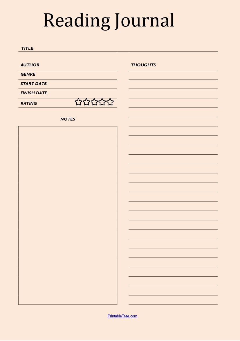 Printable Blank Reading Log Template Pdf | Reading Tracker with Free Printable Reading Journal
