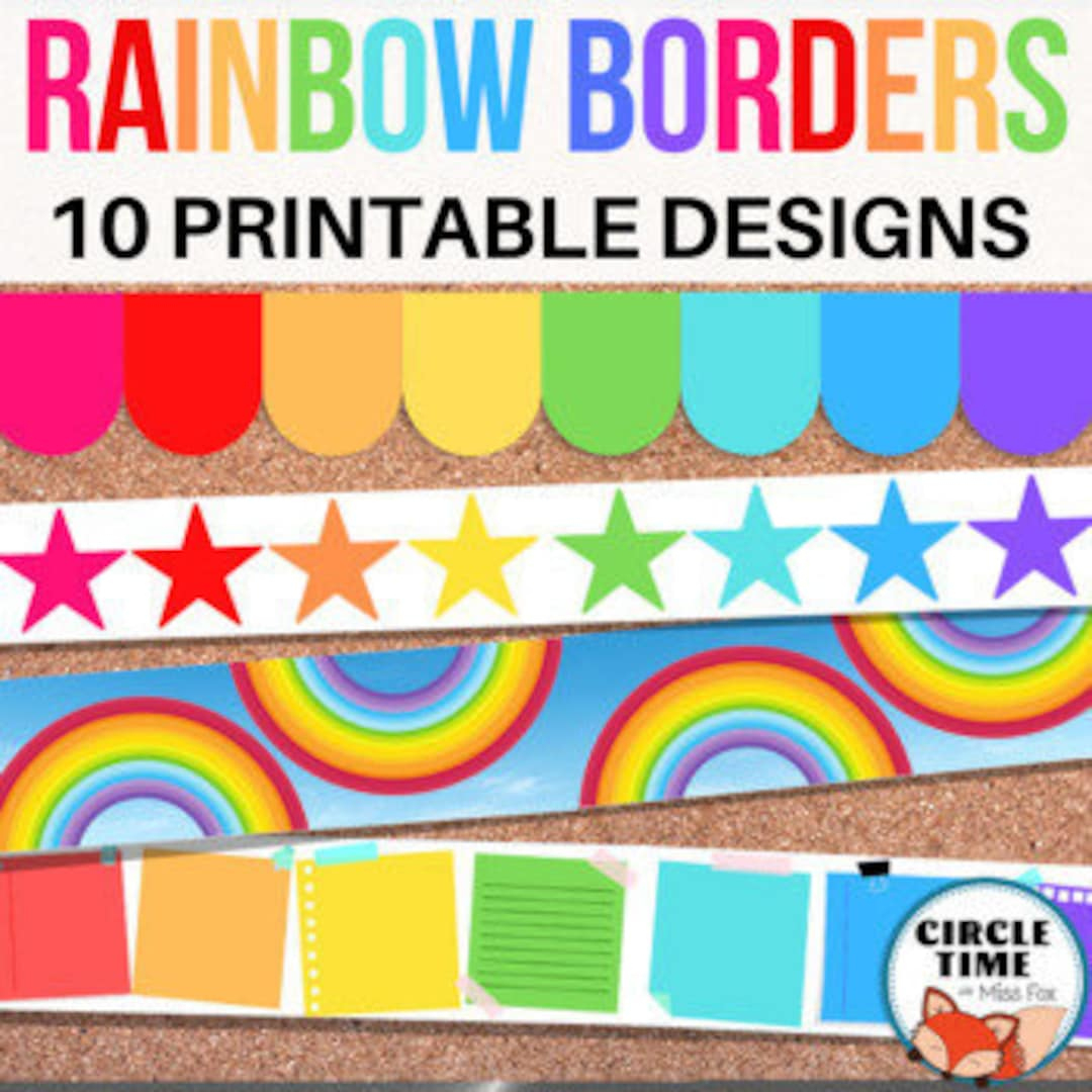Printable Bulletin Board Borders, Rainbow Classroom Decor with Printable Bulletin Border Design