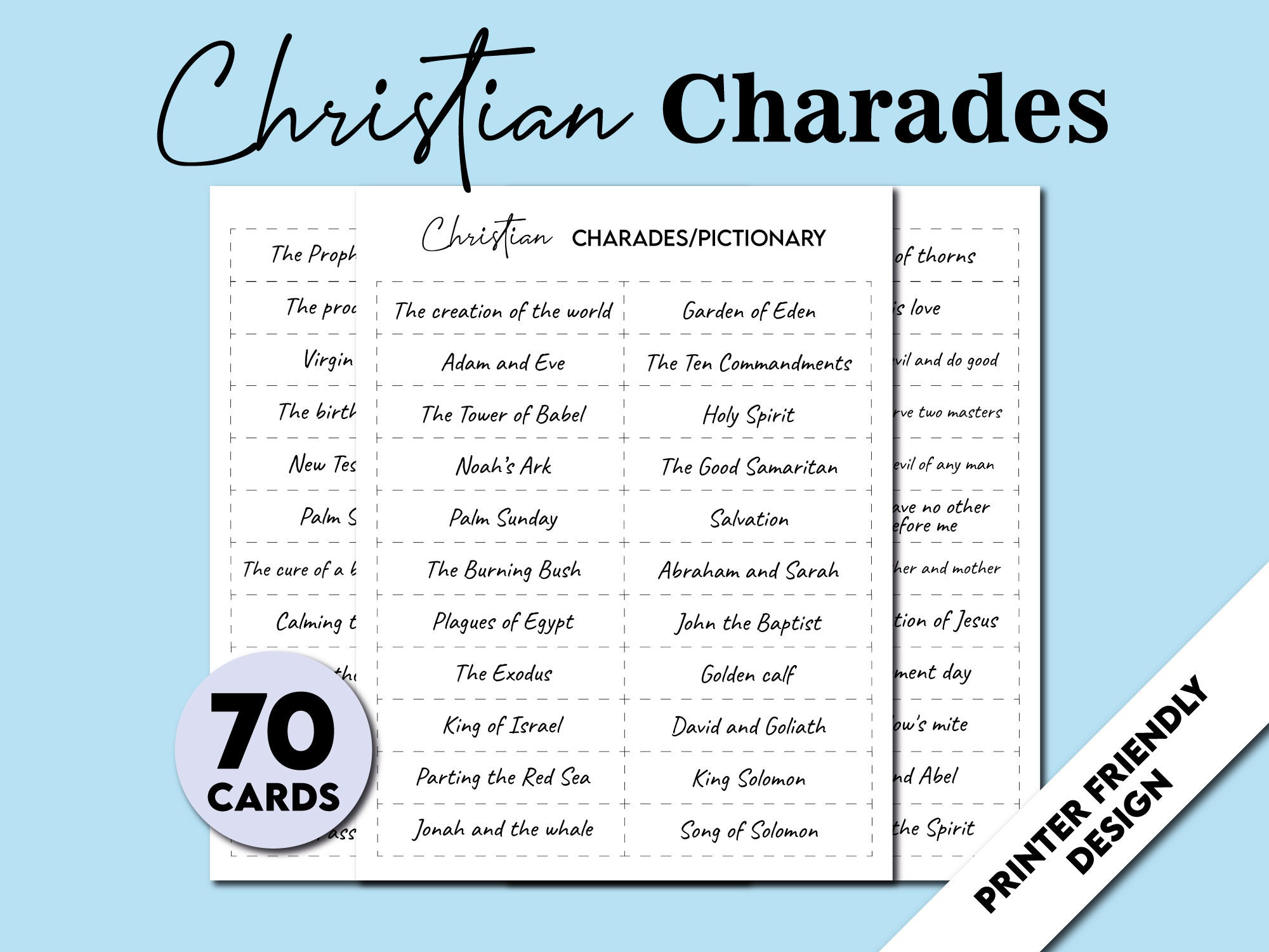 Printable Christian Charades Game, 70 Bible Charades, Easter for Bible Charades Free Printable