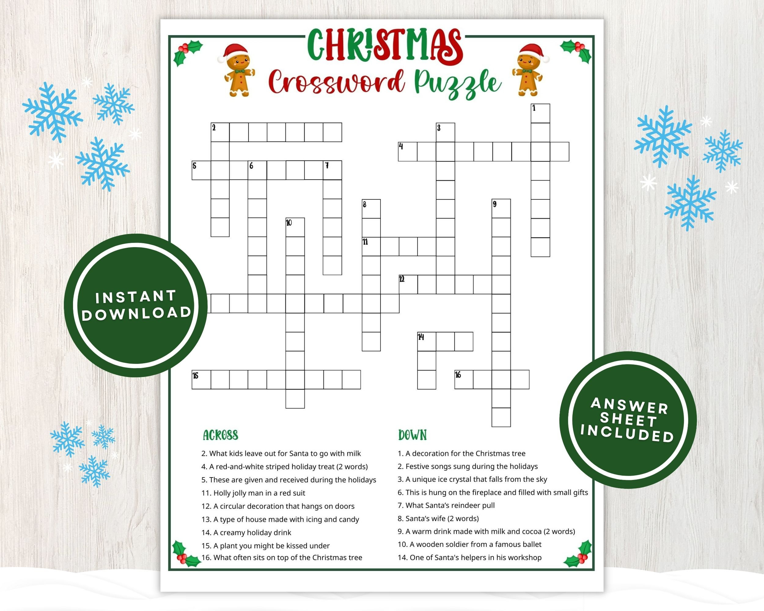 Printable Christmas Crossword Puzzle For Kids And Adults, Fun for Xmas Crossword Puzzles Printable