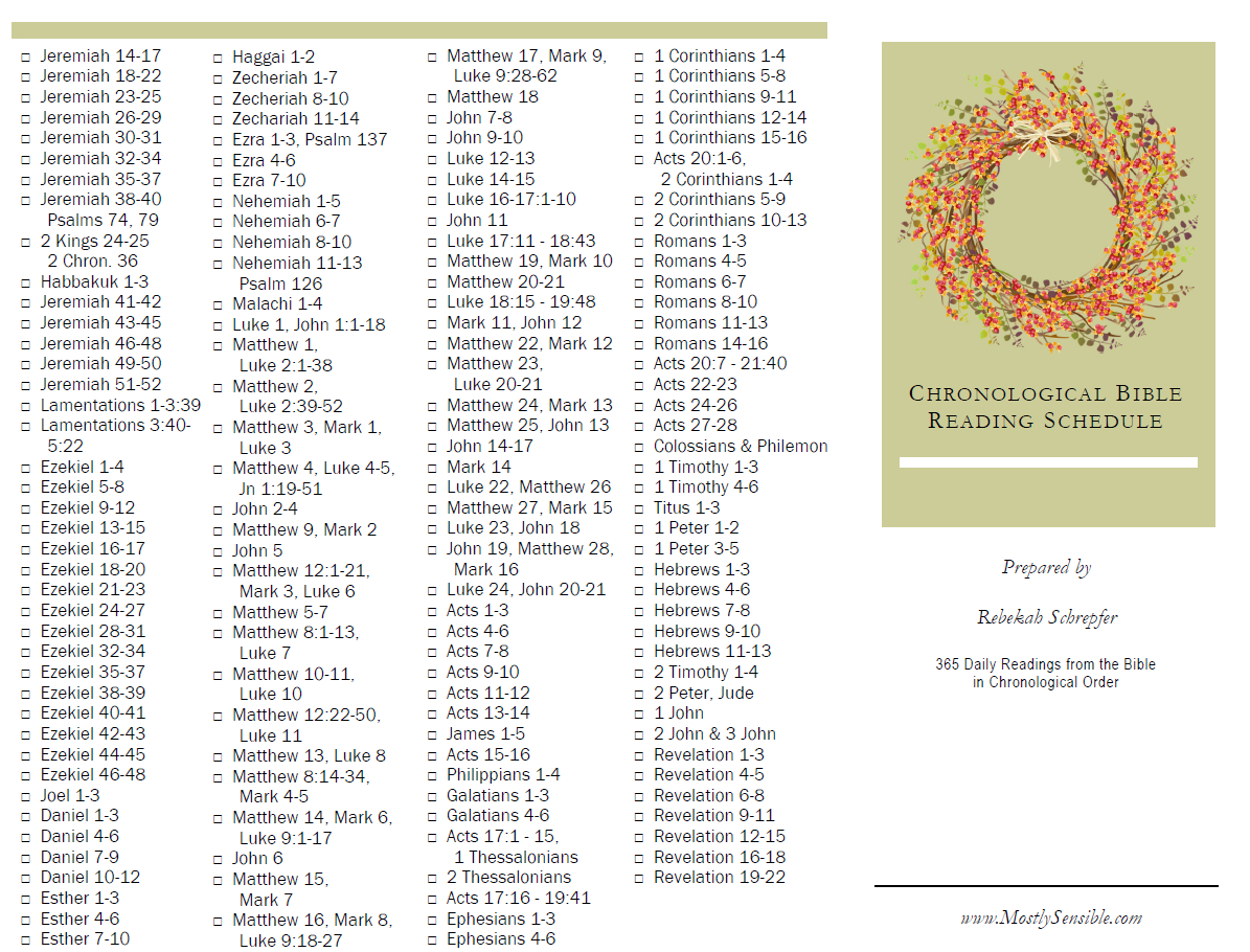 Printable Chronological Bible Reading - Mostlysensible intended for Free Printable Chronological Bible Reading Plan