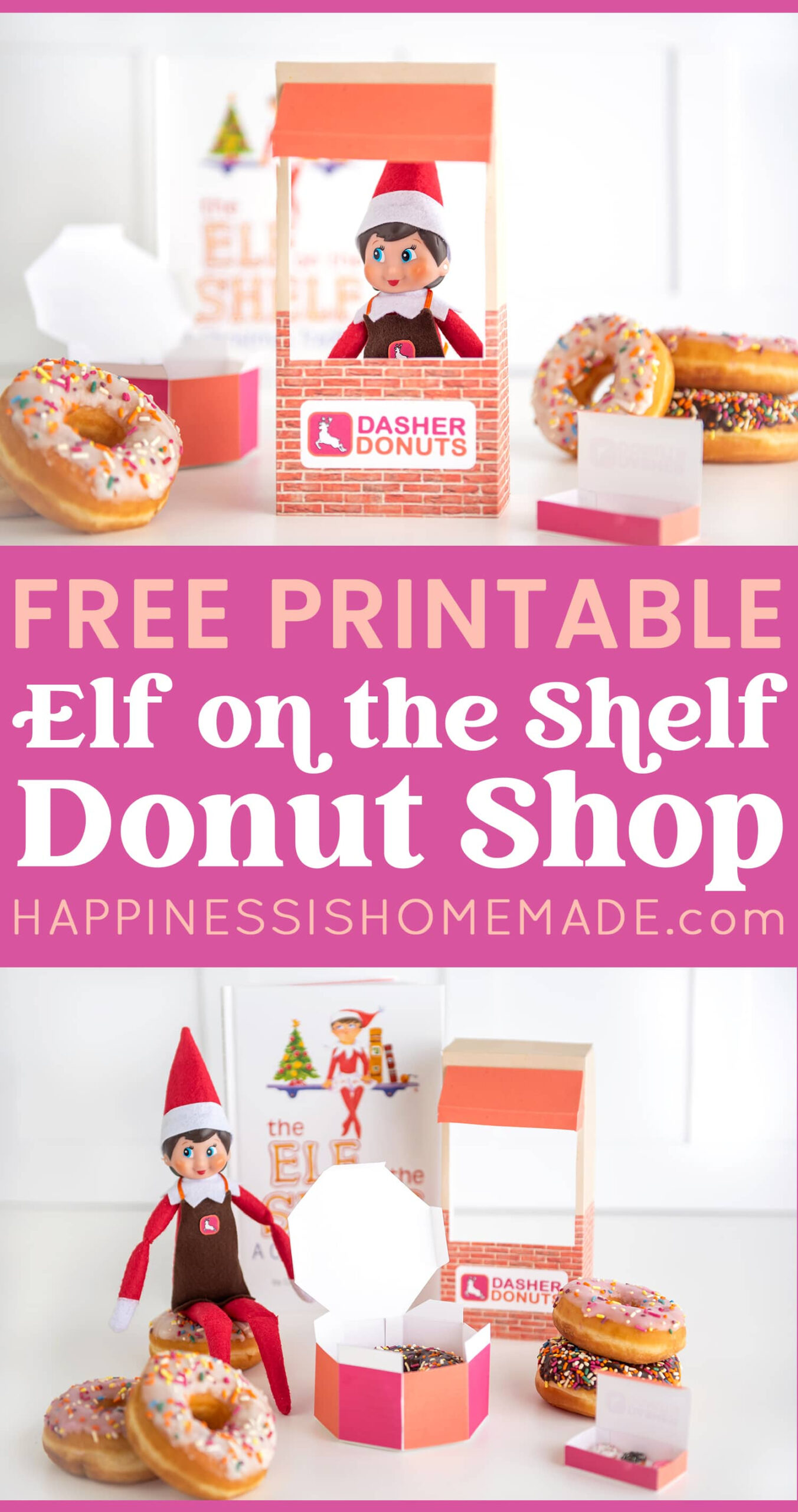 Printable Elf Donut Shop Props - Happiness Is Homemade with Elf On The Shelf Donut Box Free Printable