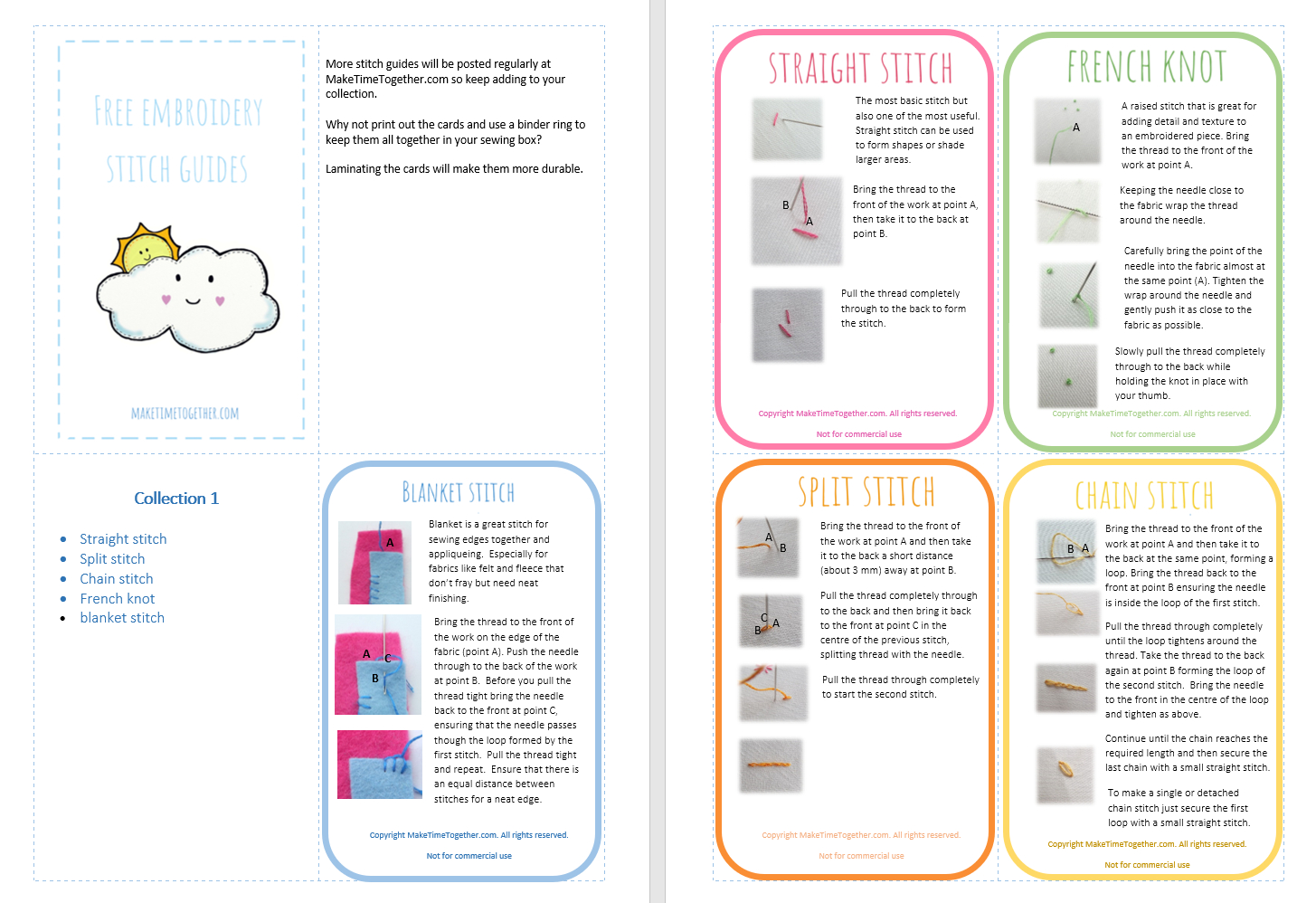 Printable Embroidery Stitch Guides – Make Time Together intended for Free Printable Embroidery Stitch Guide