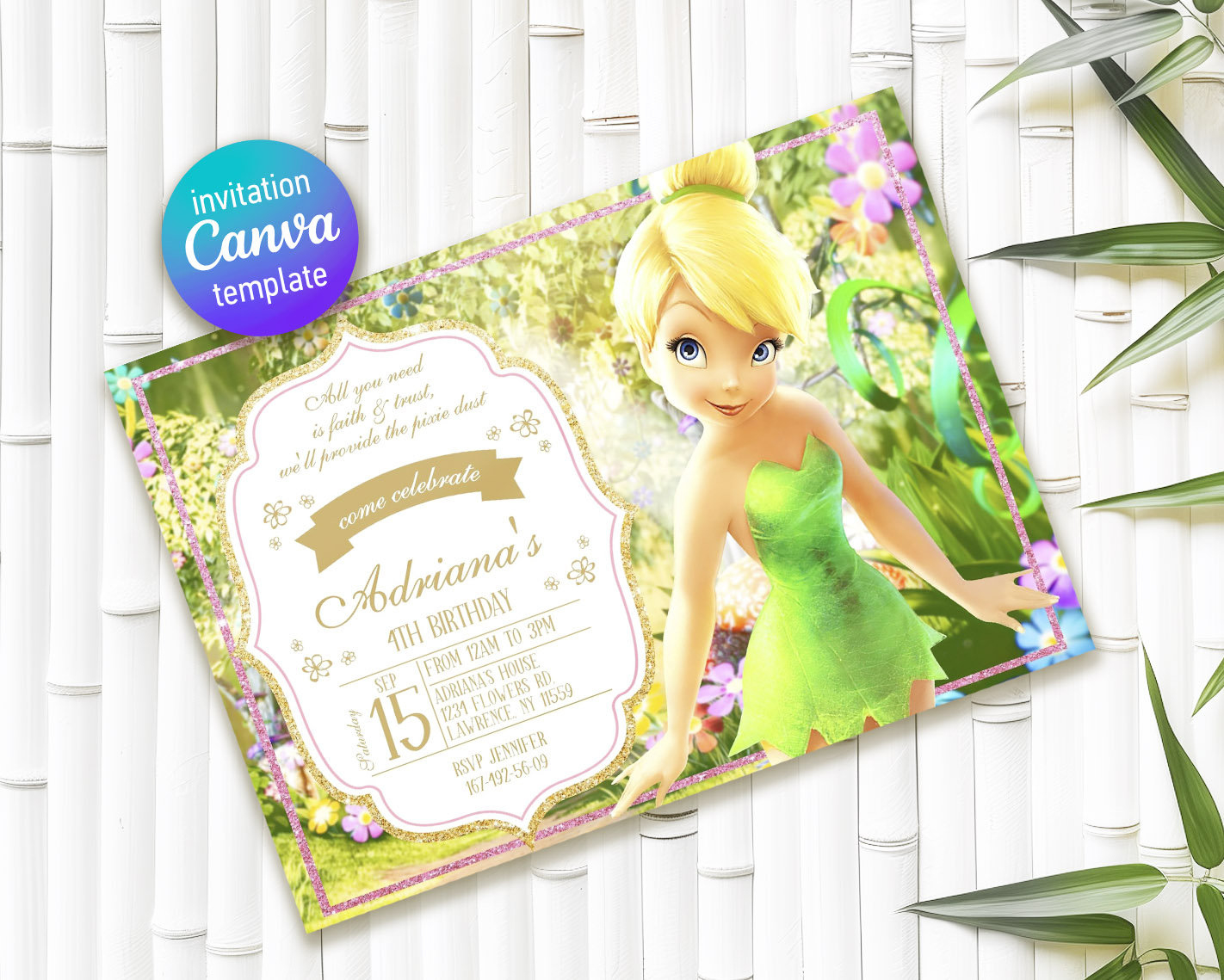 Printable Fairy Tinkerbell Fairy Birthday Invitation, Tinker Bell in Free Printable Tinkerbell Invitation Template