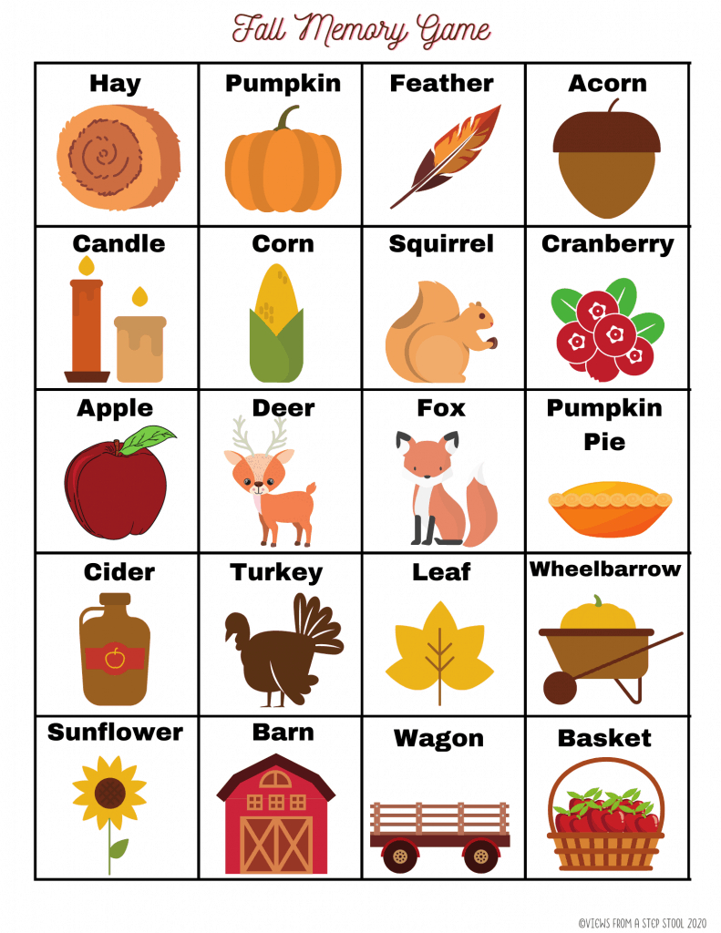 Printable Fall Matching Game - Views From A Step Stool within Matching Games Printable Free
