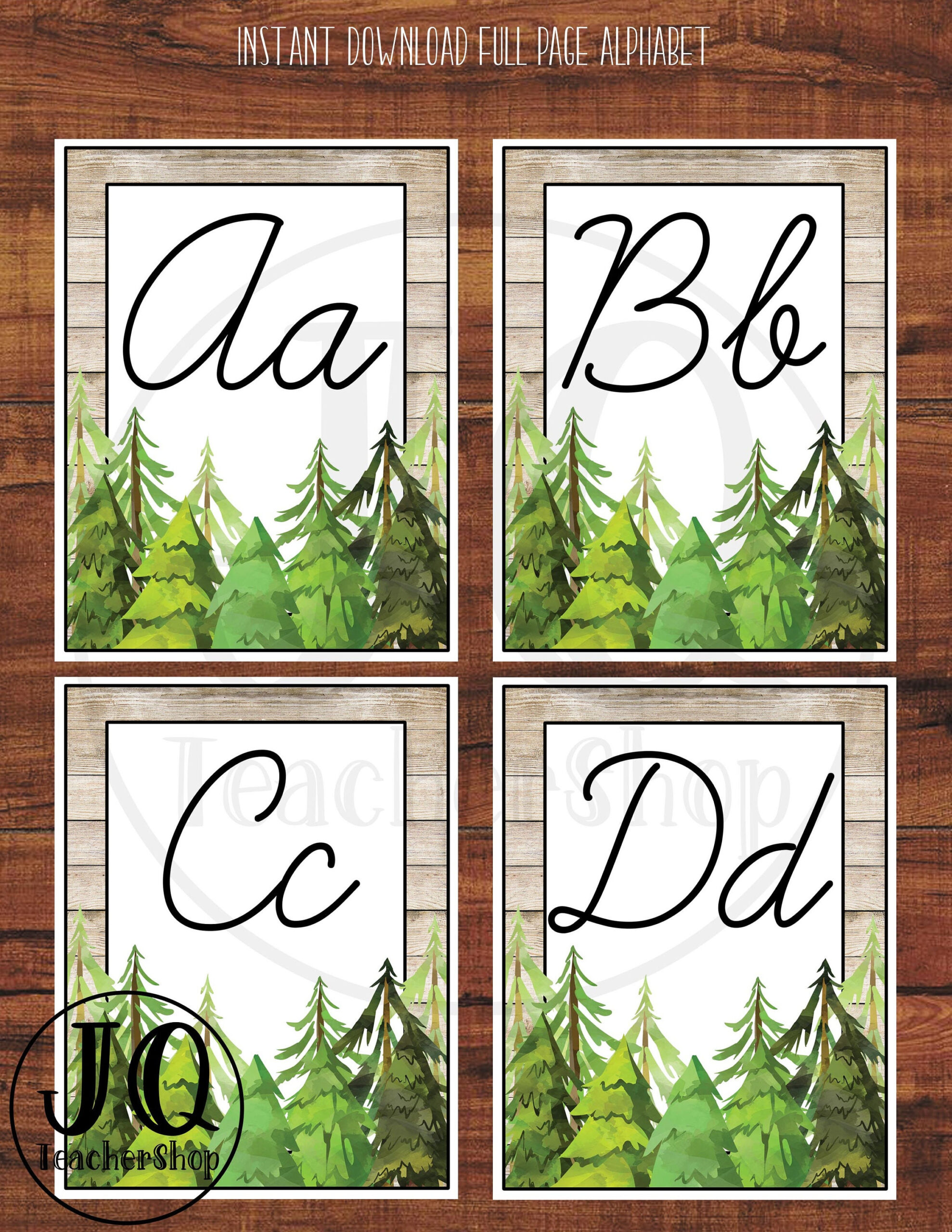 Printable Full Page Alphabet, Classroom Decor, Woodland Theme regarding Printable Cursive Letters For Classroom Display