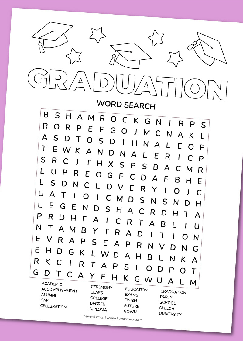 Printable Graduation Word Search - Chevron Lemon within Graduation Word Search Free Printable