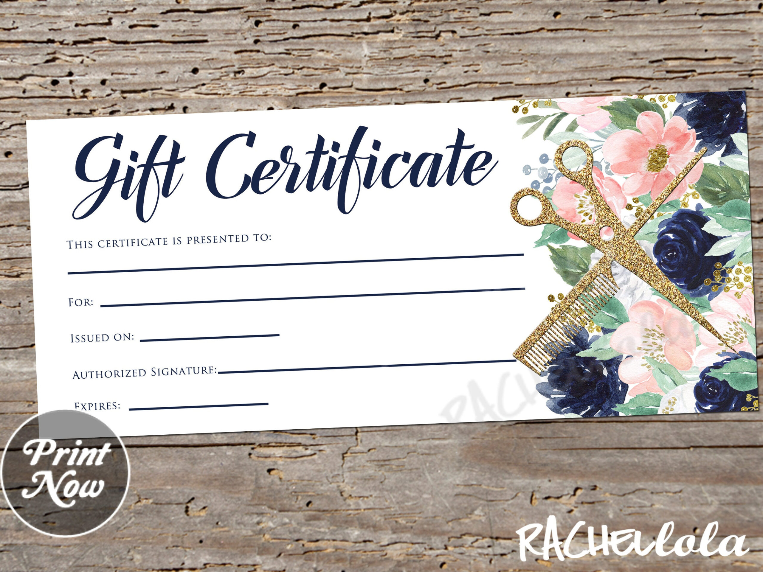 Printable Hair Salon Gift Certificate Template, Hair Stylist throughout Free Printable Hair Salon Gift Certificate Template
