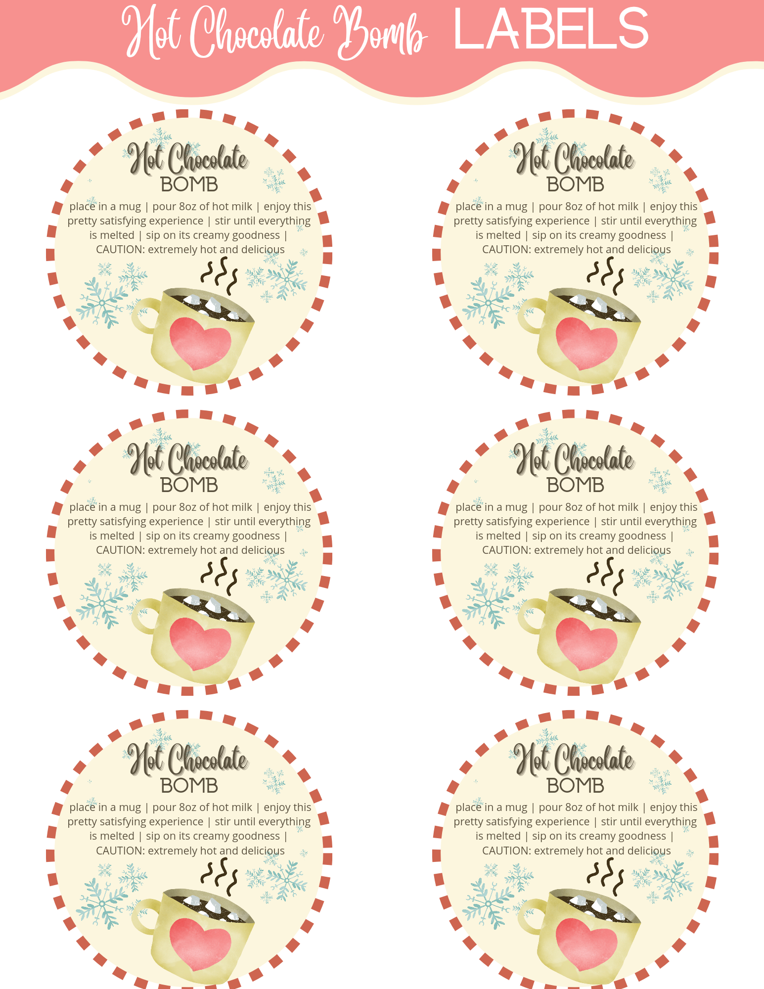 Printable Hot Chocolate (Hot Cocoa) Bomb Labels within Free Printable Hot Cocoa Bomb Tags