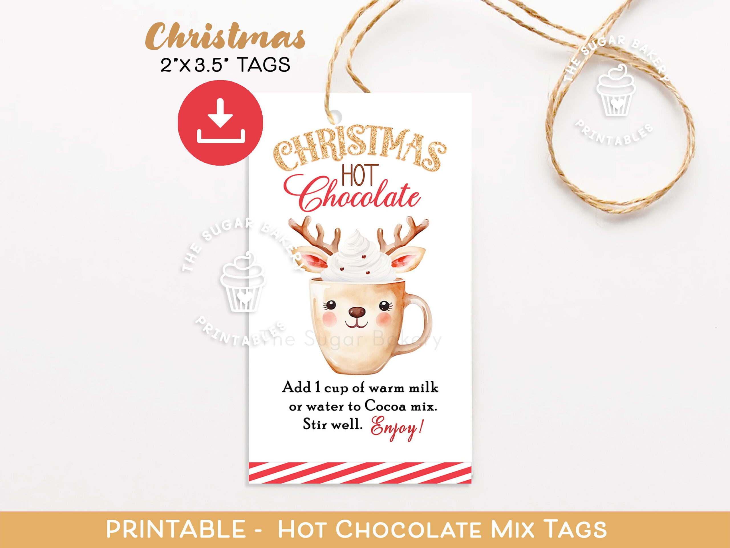Printable Hot Chocolate Mix Gift Tags, Reindeer Hot Cocoa Mix Tags in Printable Hot Cocoa Tags