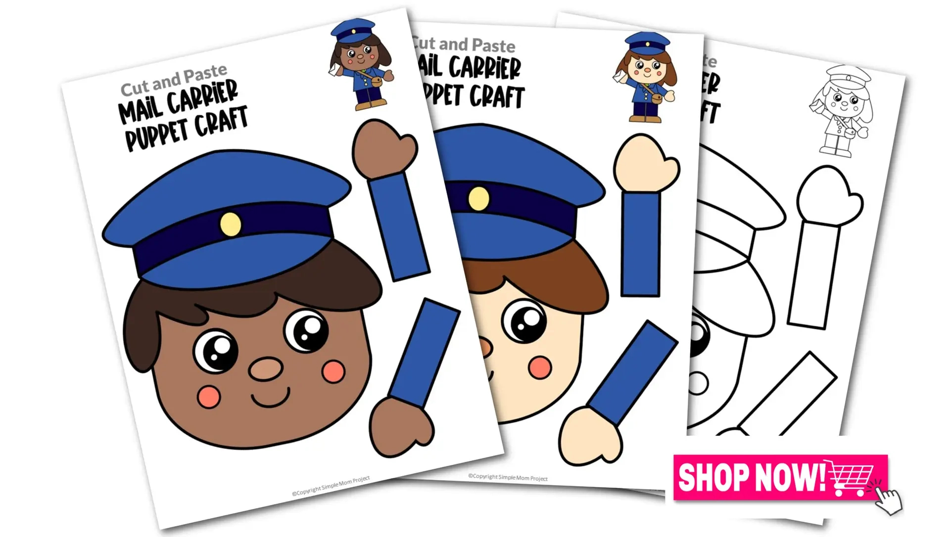 Printable Mail Carrier Paper Bag Puppet Template – Simple Mom Project intended for Free Printable Community Helper Puppets Template