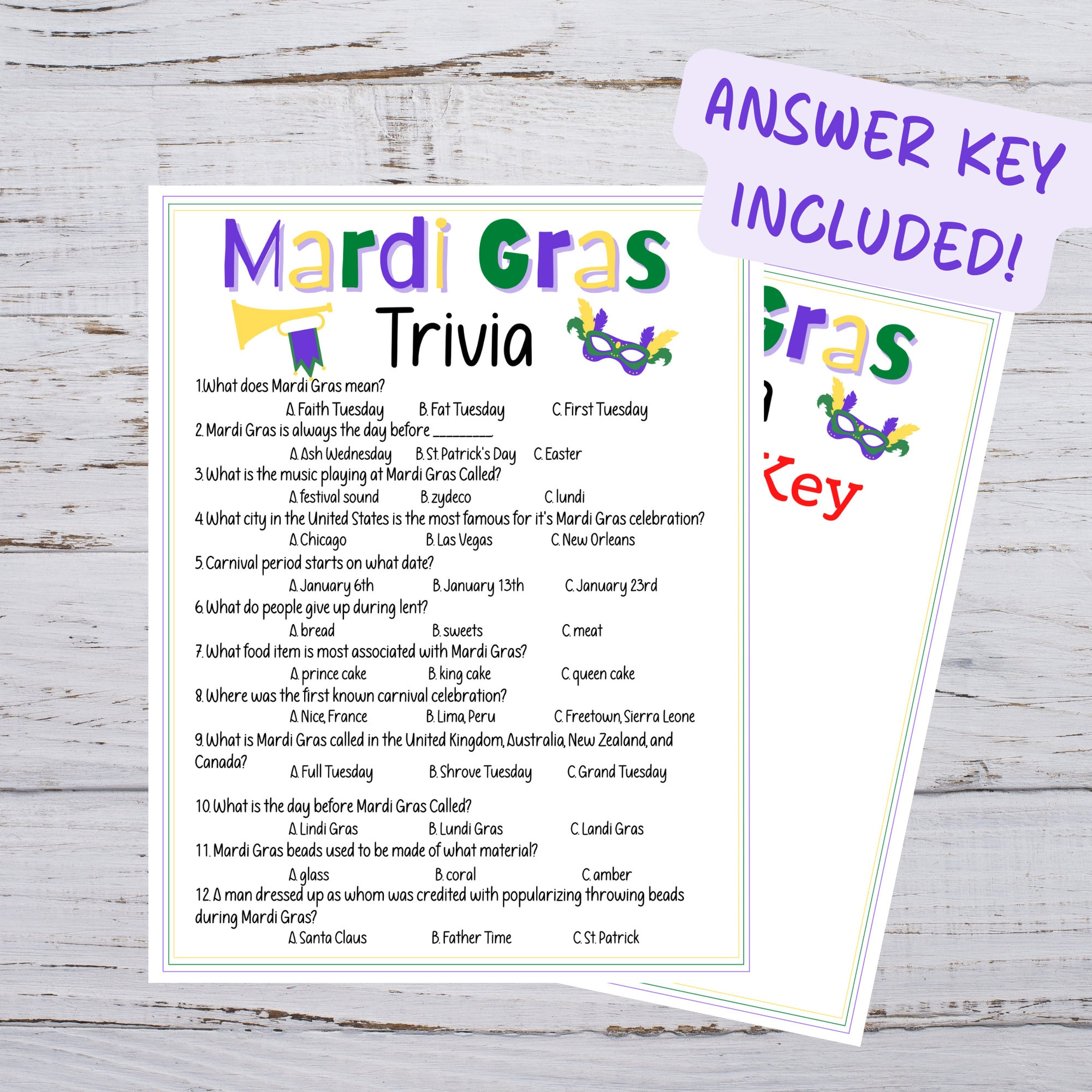 Printable Mardi Gras Trivia, Carnival Trivia Game, Mardi Gras Quiz intended for Free Printable Mardi Gras Trivia Questions And Answers