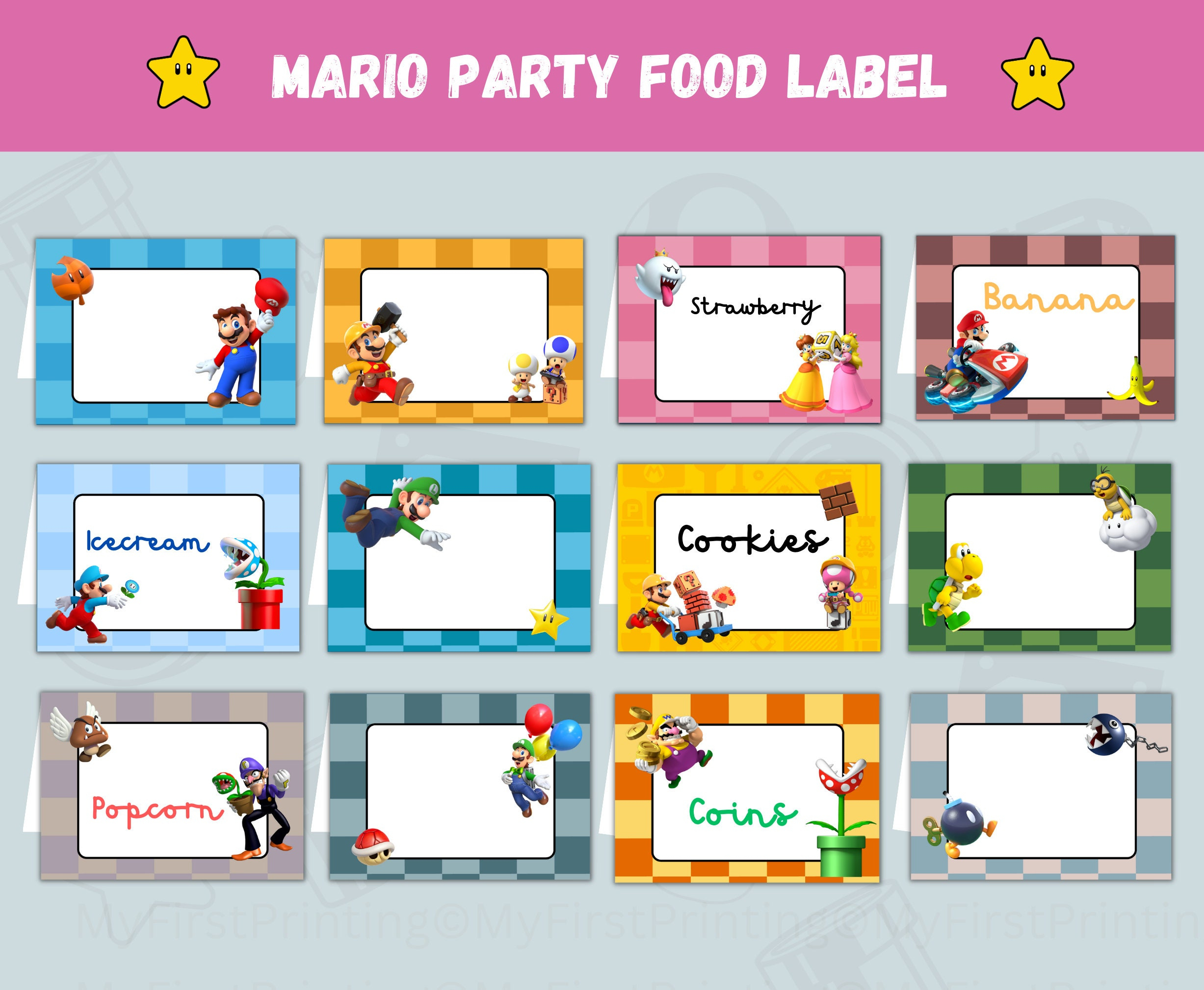 Printable Mario Party Food Label - Editable On Canva - Super Mario intended for Free Printable Mario Food Labels