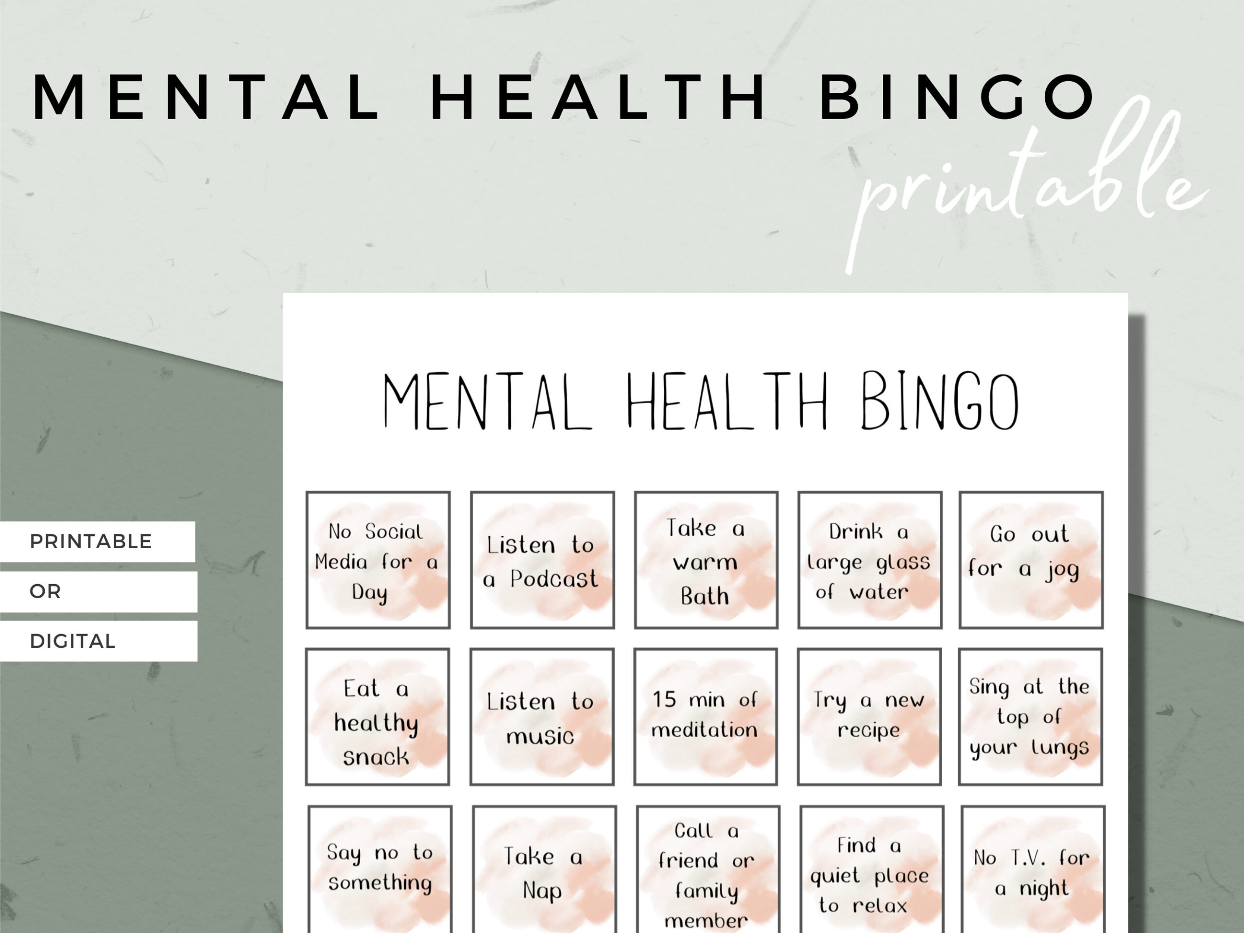Printable Mental Health Game, Self Care Bingo, Mental Health with regard to Mental Health Bingo Cards