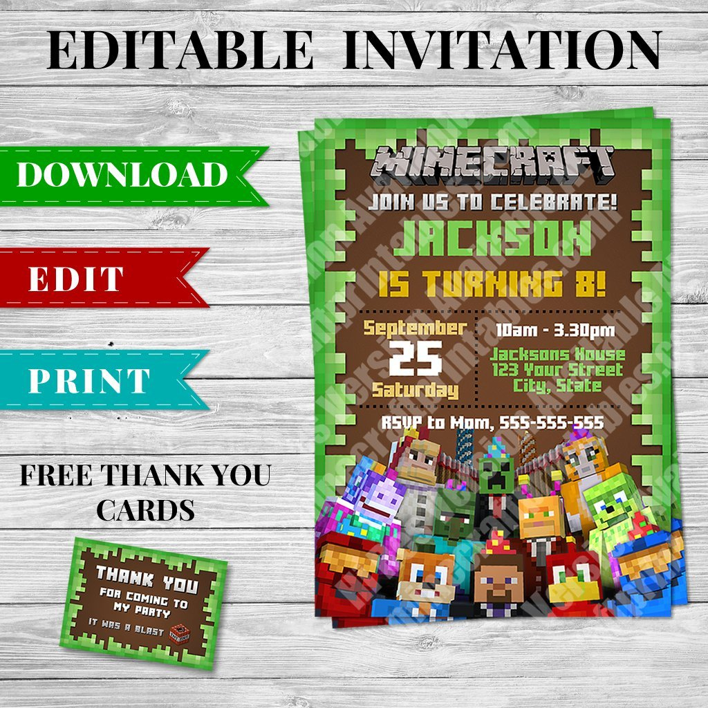 Printable Minecraft Invitation Pdf - Design 1 - Minecraft Printables with Downloadable Free Printable Minecraft Invitations