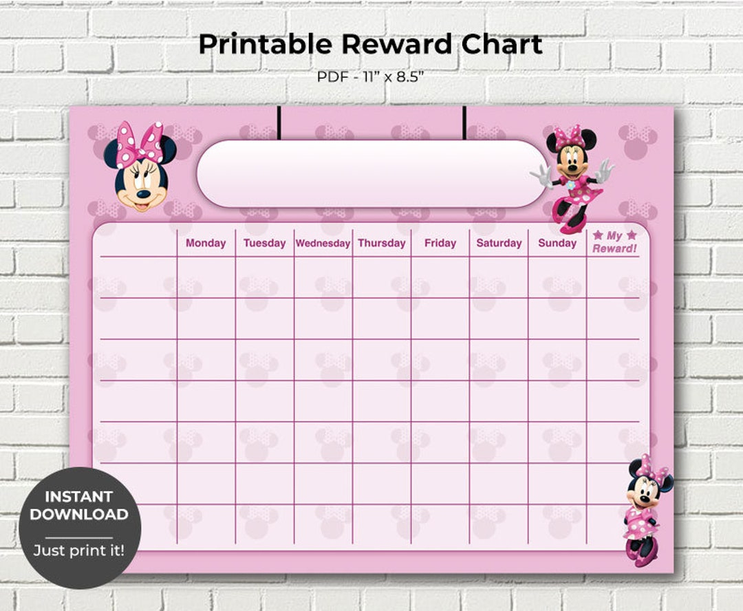 Printable Minnie Mouse Reward Chart, Potty Training Chart, Children&amp;#039;S Sticker Chart, Toddler Reward Chart, Instant Download - Etsy inside Free Printable Minnie Mouse Potty Training Chart