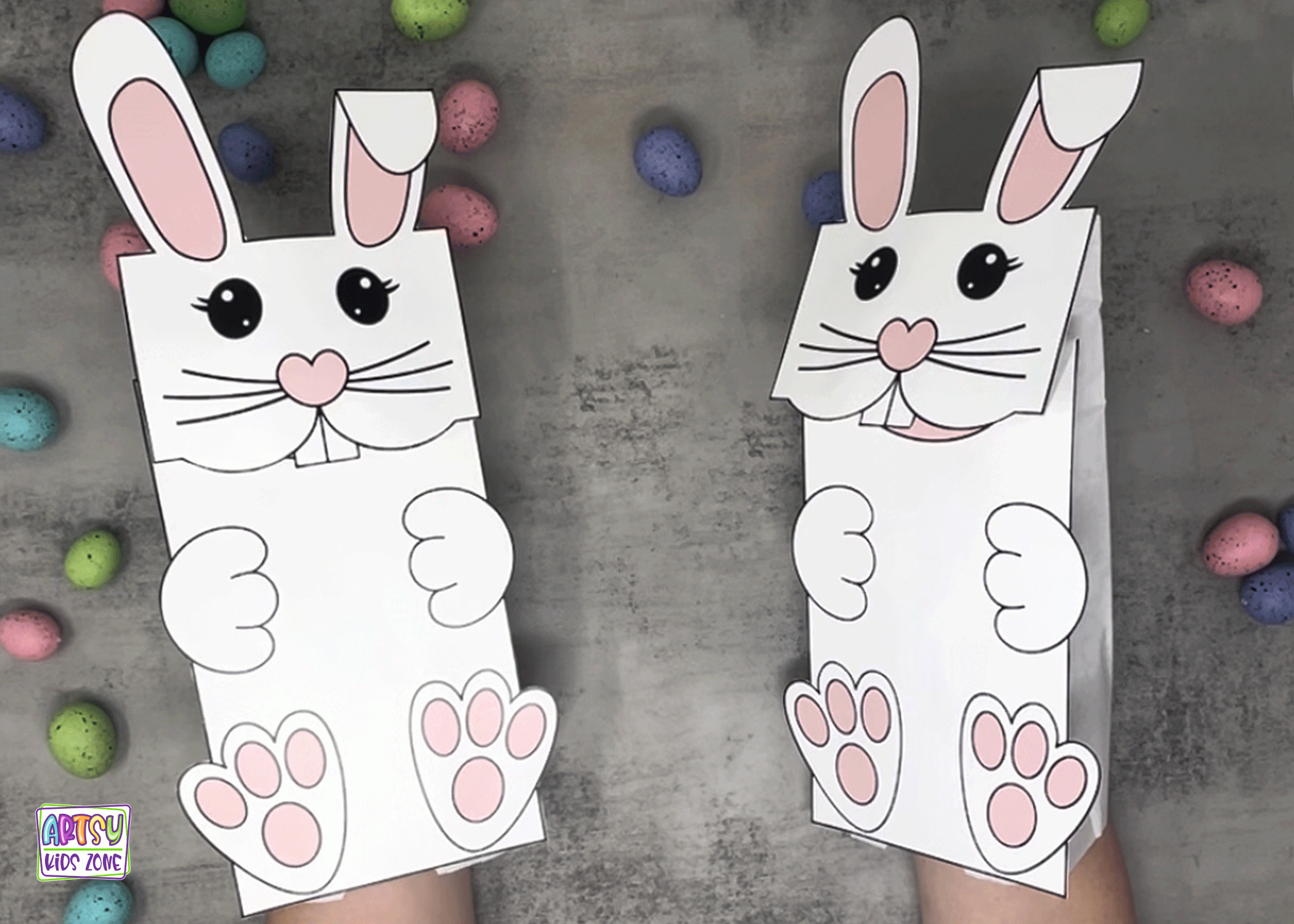 Printable Paper Bag Bunny Puppets with Printable Paper Bag Bunny Template