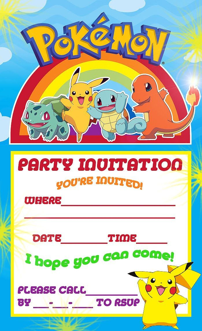 Printable Pokemon Invitations Birthday Party inside Pokemon Birthday Invitations Printable Free