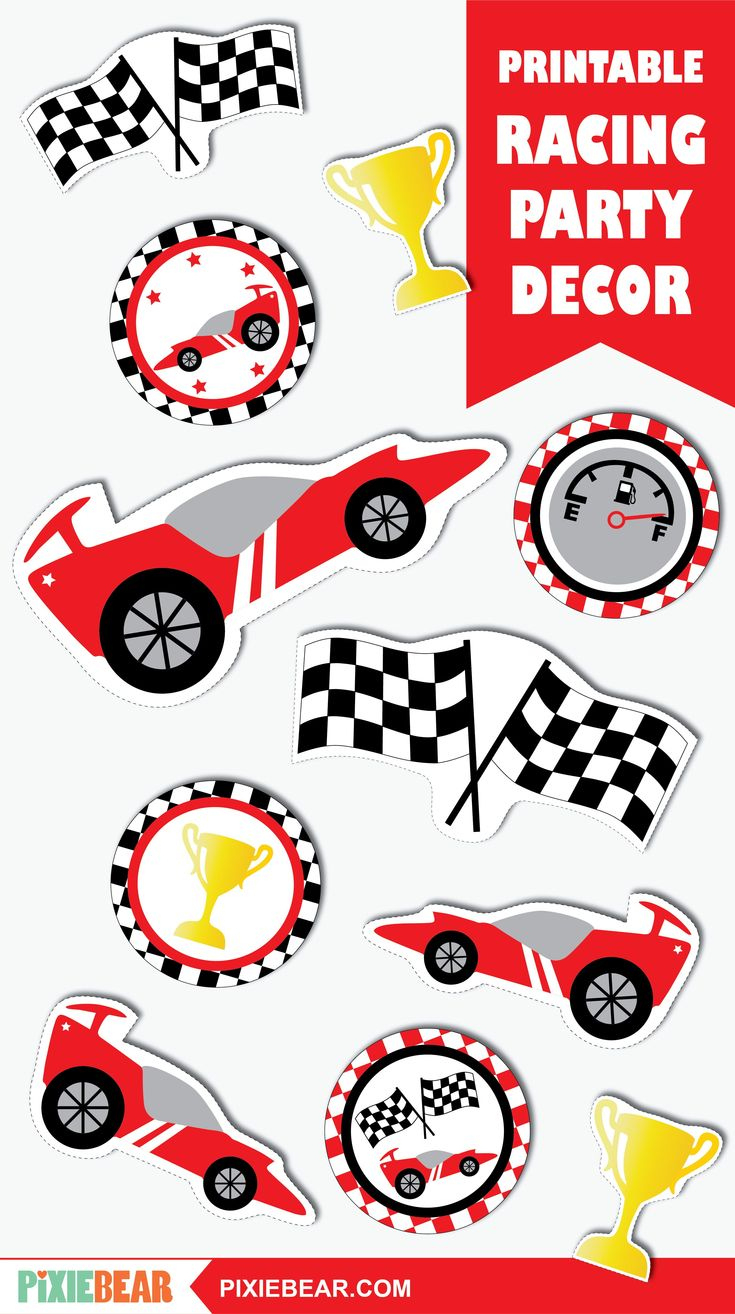 Printable Race Car Birthday Party Decoration, Racing Cake Topper inside Cars Themed Birthday Party Printables