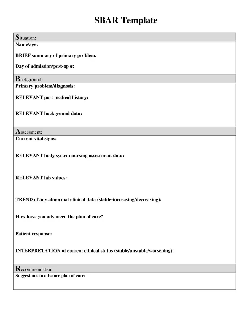 Printable Sbar Template ≡ Fill Out Printable Pdf Forms Online with regard to Free Printable Sbar Template
