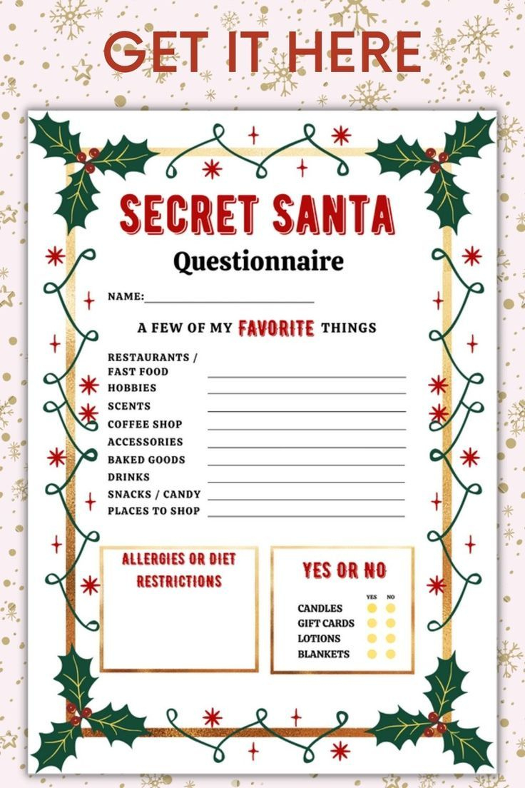 Printable Secret Santa Questionnaire For Coworkers For Gift within Free Printable Secret Santa Wishlist