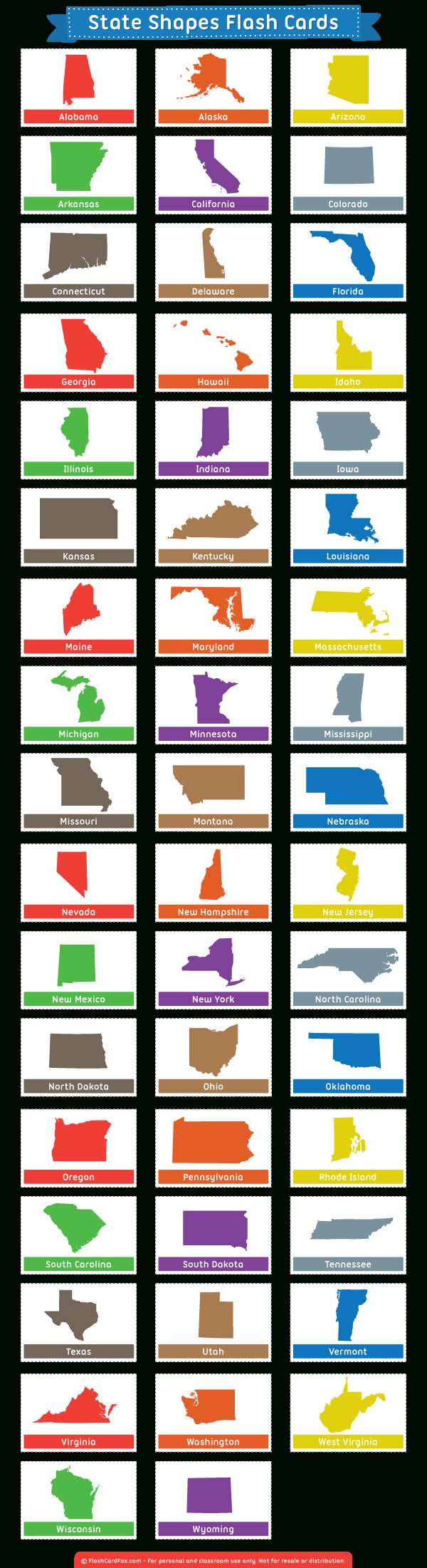Printable State Shapes Flash Cards inside 50 States Flash Cards Printable