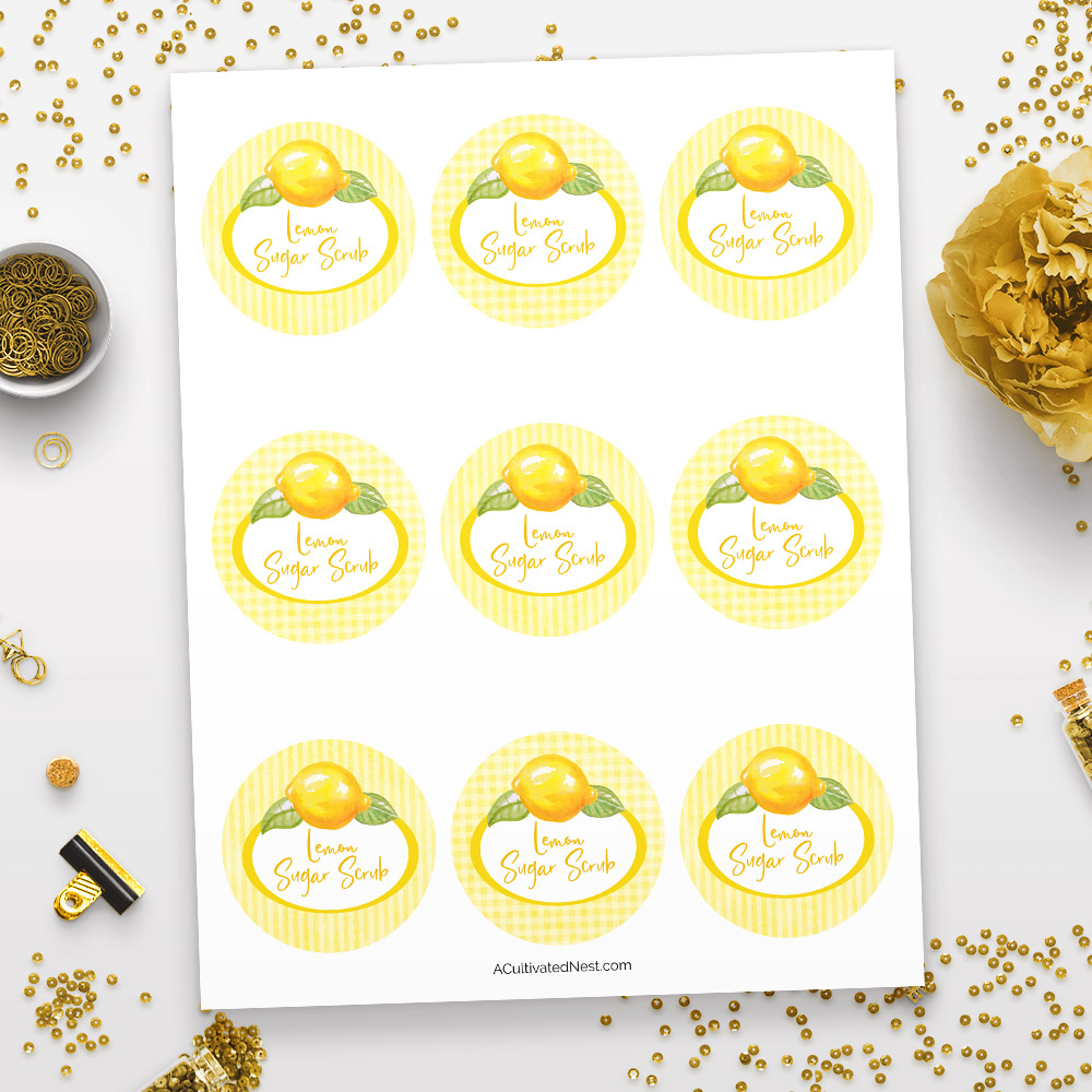 Printable Sugar Scrub Labels- Lemon with Free Printable Sugar Scrub Tags