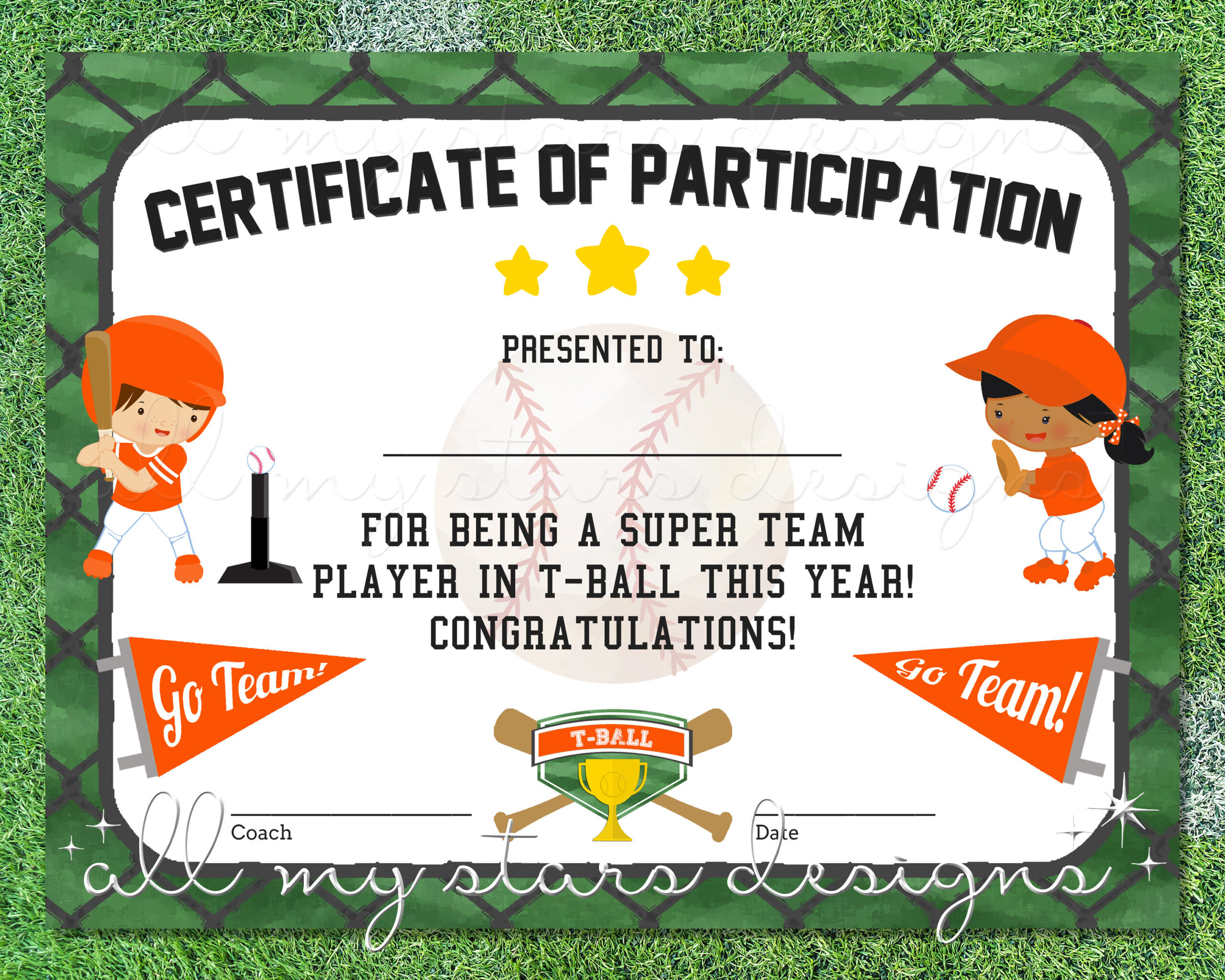 Printable T-Ball Participation Certificate | Sports Award pertaining to Tball Certificates Free Printable