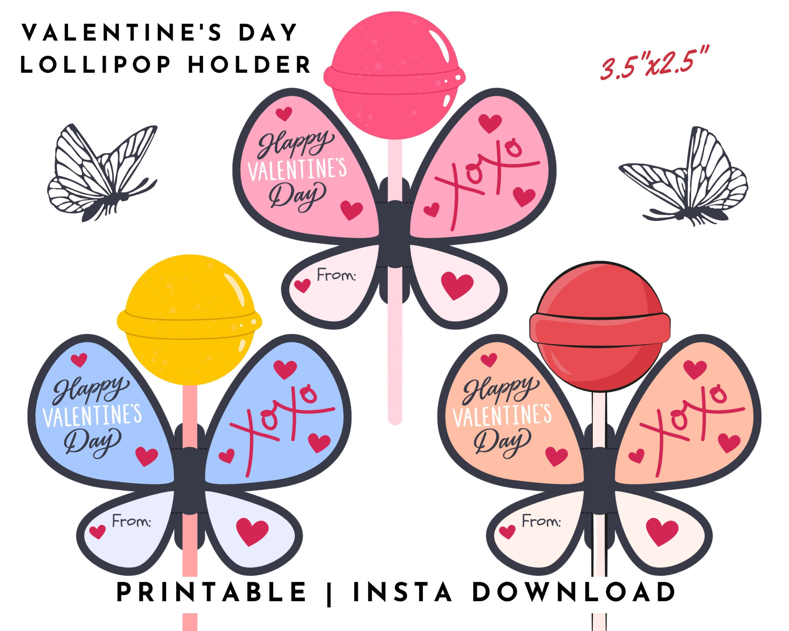 Printable Valentine&amp;#039;S Day Butterfly Lollipop Holder, Valentine&amp;#039;S pertaining to Printable Valentine Lollipop Holder
