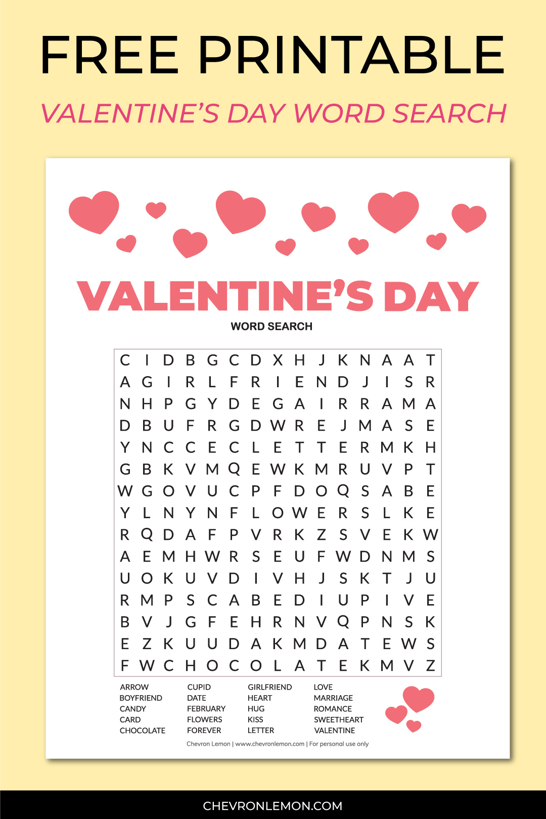 Printable Valentine&amp;#039;S Day Word Search - Chevron Lemon in Free Printable Valentine&amp;amp;#039;s Day Word Search