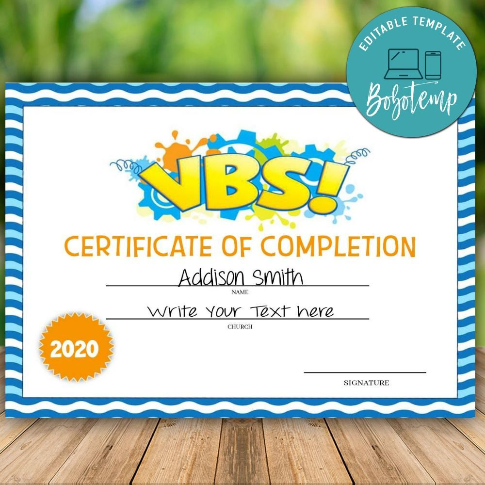 Printable Vbs Vacation Bible School Certificate Of Completion Diy intended for Free Printable Vbs Certificate Template
