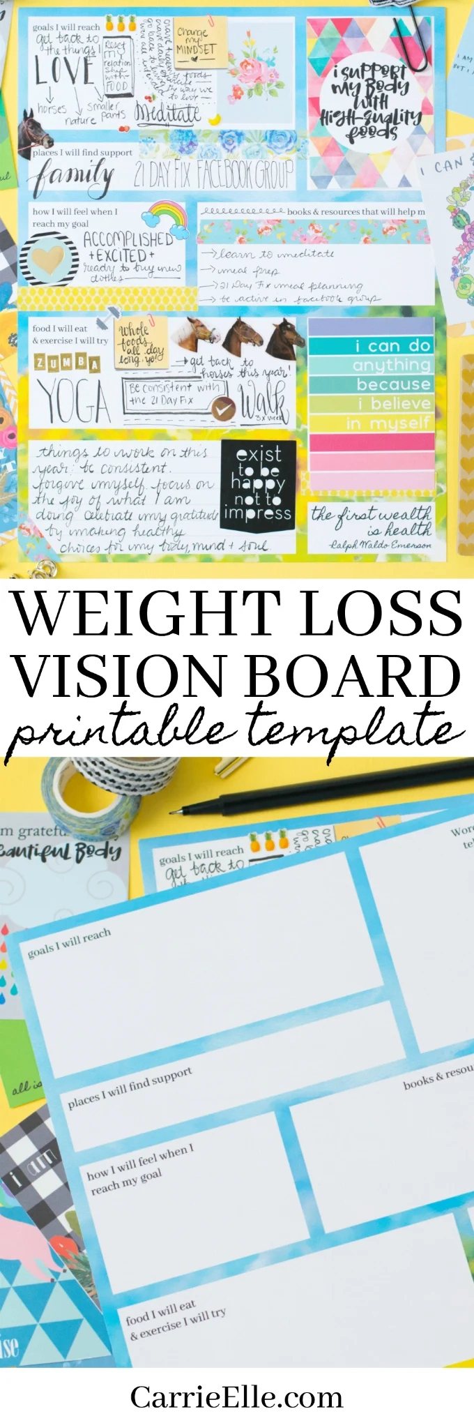 Printable Weight Loss Vision Board Template - Carrie Elle throughout Free Printable Weight Loss Vision Board Printables