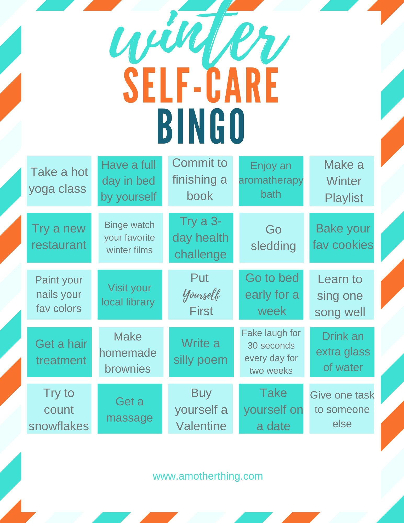 Printable Winter Self-Care Bingo | It&amp;#039;S A Mother Thing in Self Care Bingo Free Printable