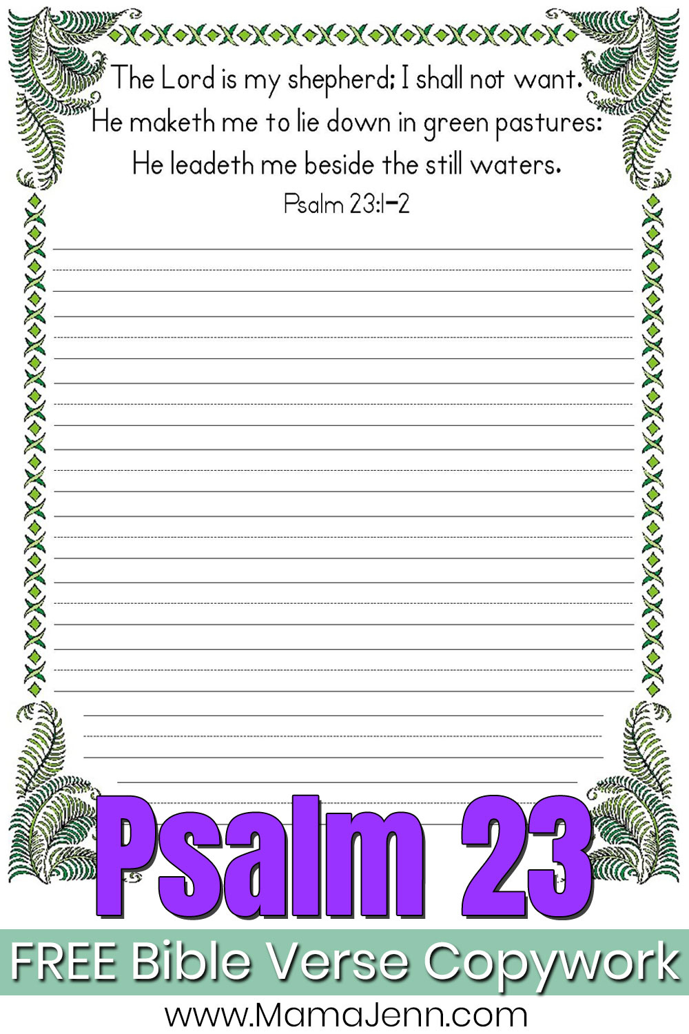 Psalm 23 Bible Verse Copywork Pages - Free Printables To Download intended for Printable Psalm 23 Activity Sheets