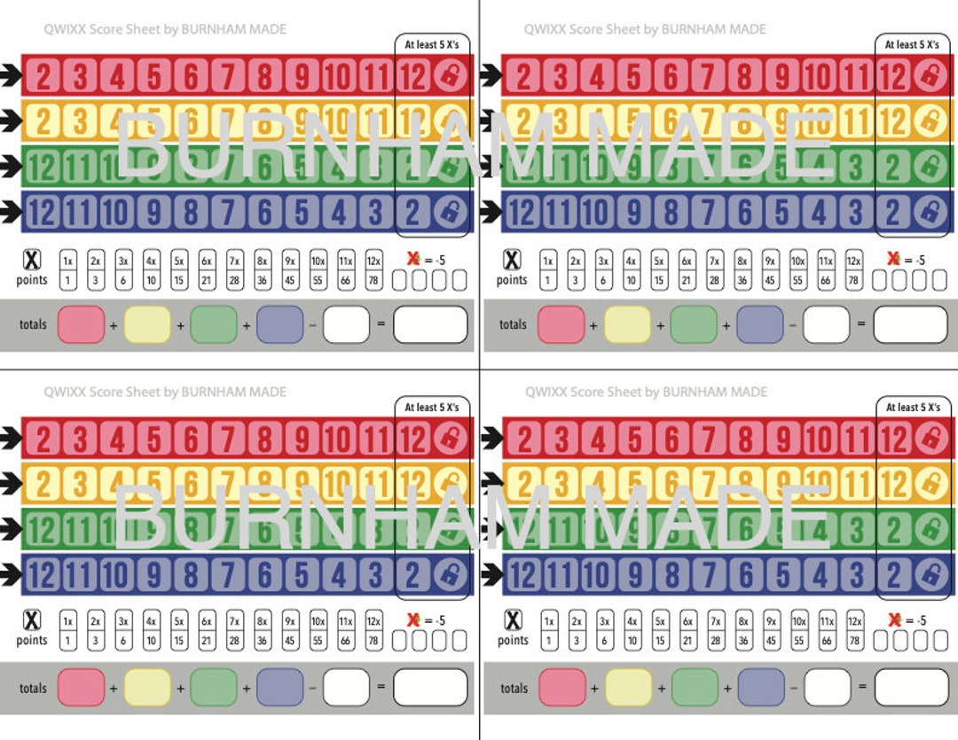 Quixx Game Score Sheets - 2 Versions - Etsy pertaining to Qwixx Score Sheets Printable Free