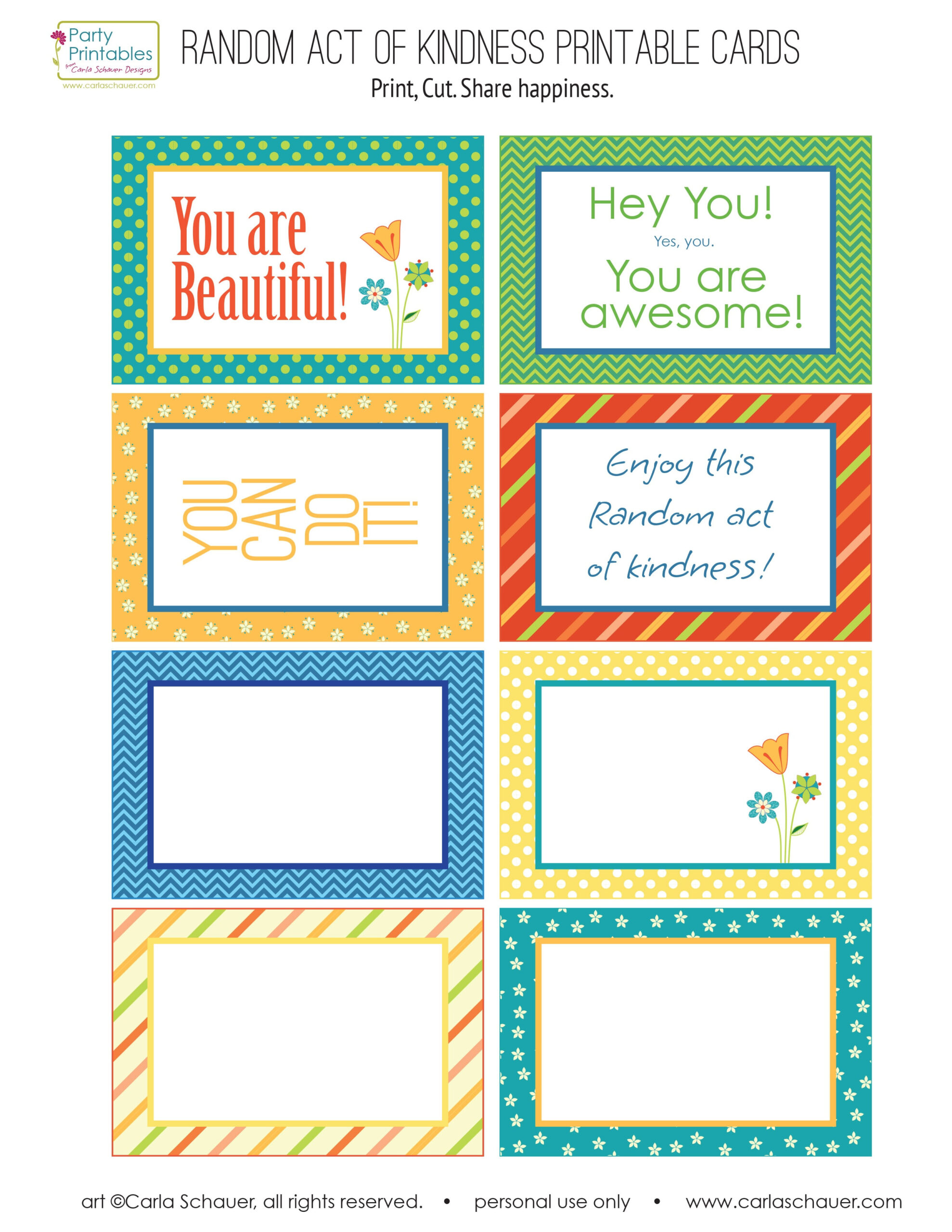 Random Act Of Kindness Free Printables - Carla Schauer Designs regarding Free Printable Kindness Notes