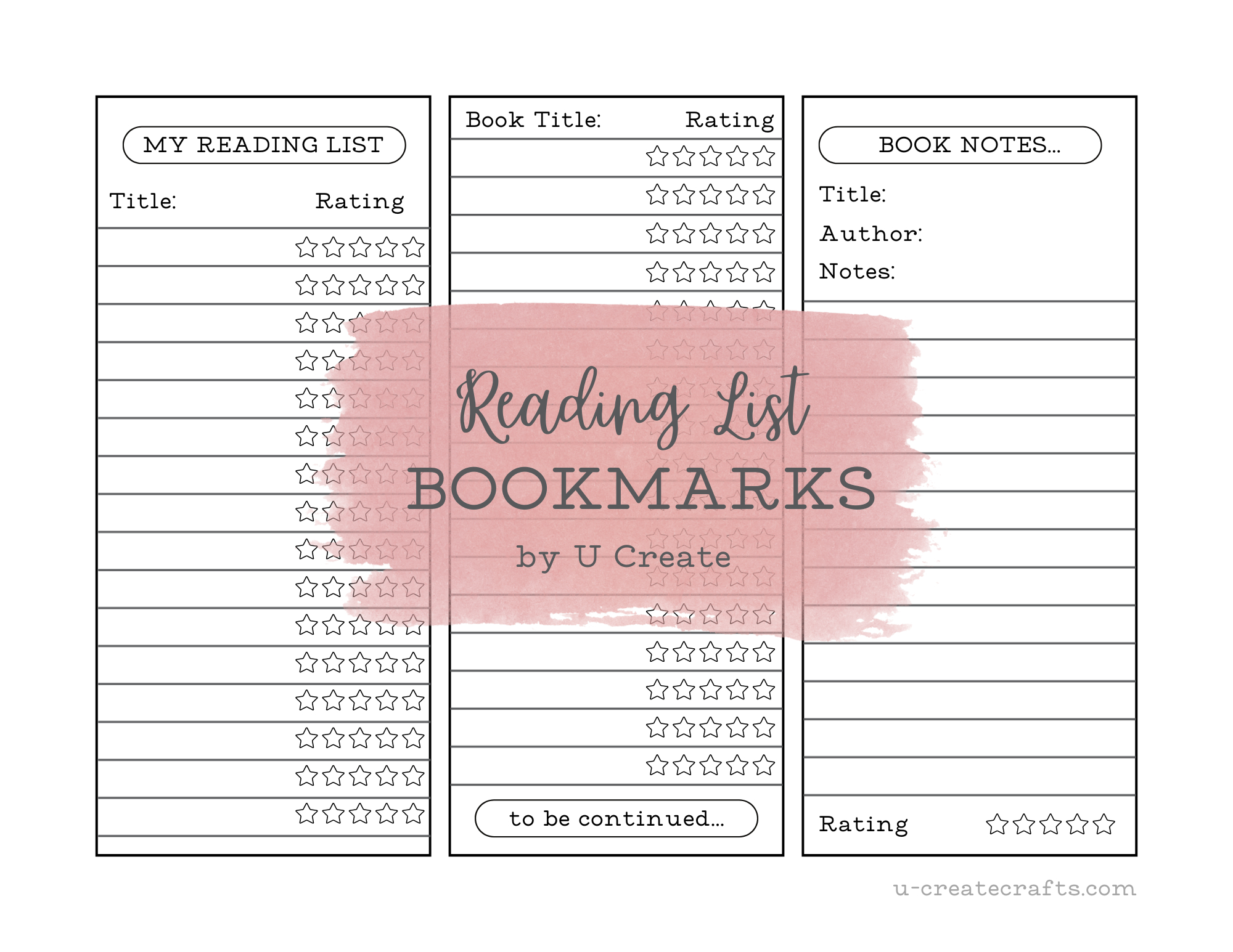Reading Tracker Bookmarks - U Create intended for Book Tracker Bookmark Printable Free