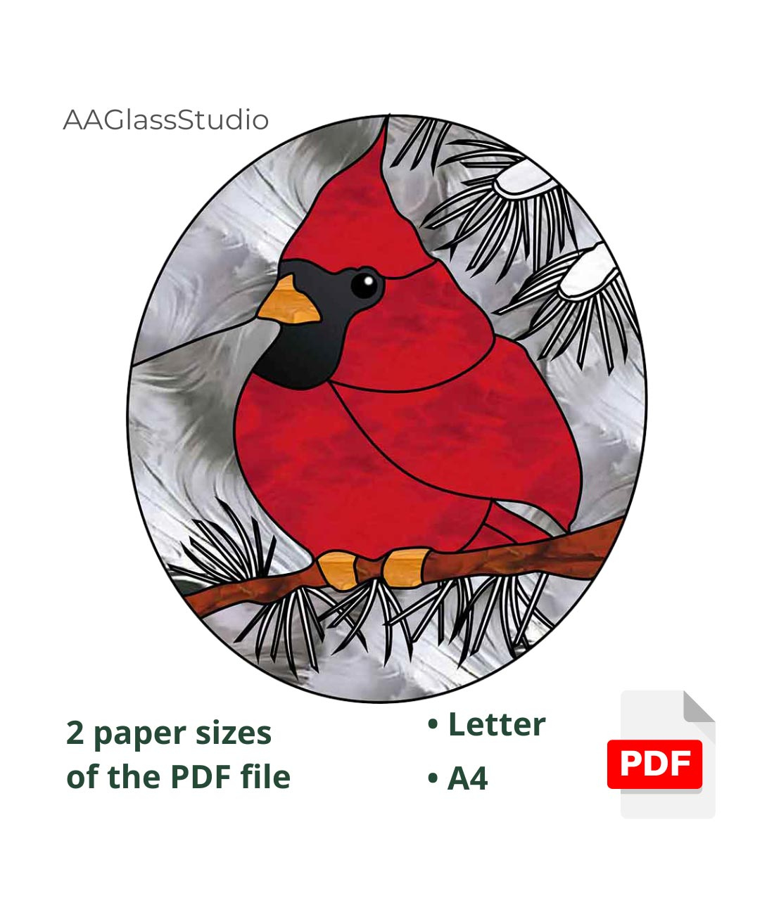Red Cardinal Stained Glass Pattern Bird On A Branch - Aaglassstudio with Printable Cardinal Stained Glass Pattern