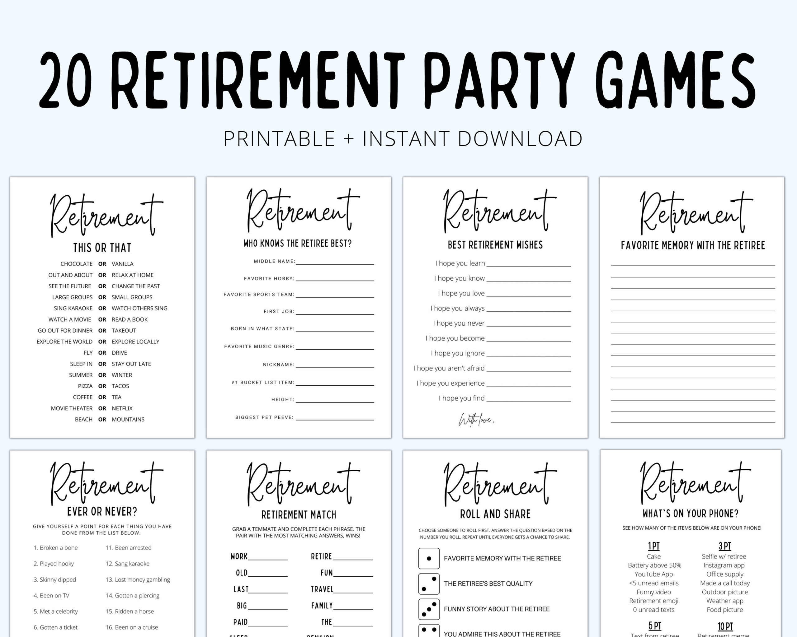 Retirement Party Games | Retirement Games | Retirement Games in Free Printable Retirement Party Games