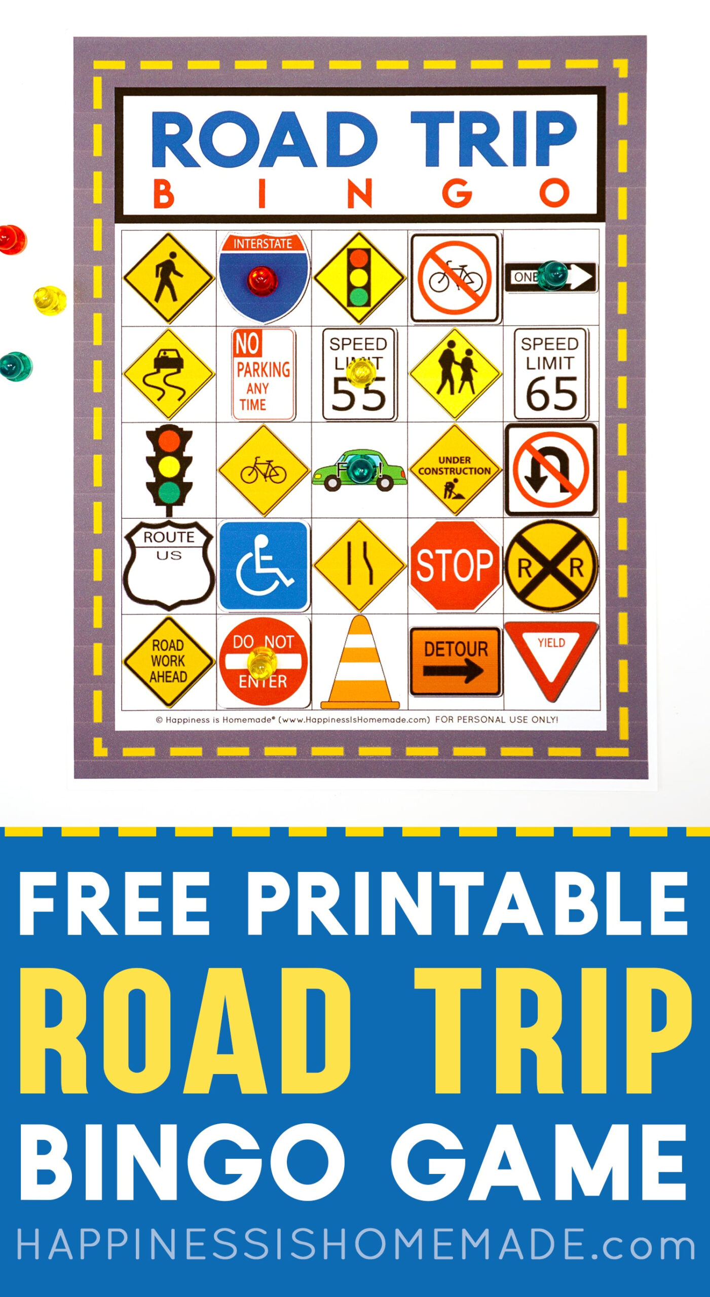 Road Trip Bingo Game - Free Printable - Happiness Is Homemade for Road Trip Bingo Cards