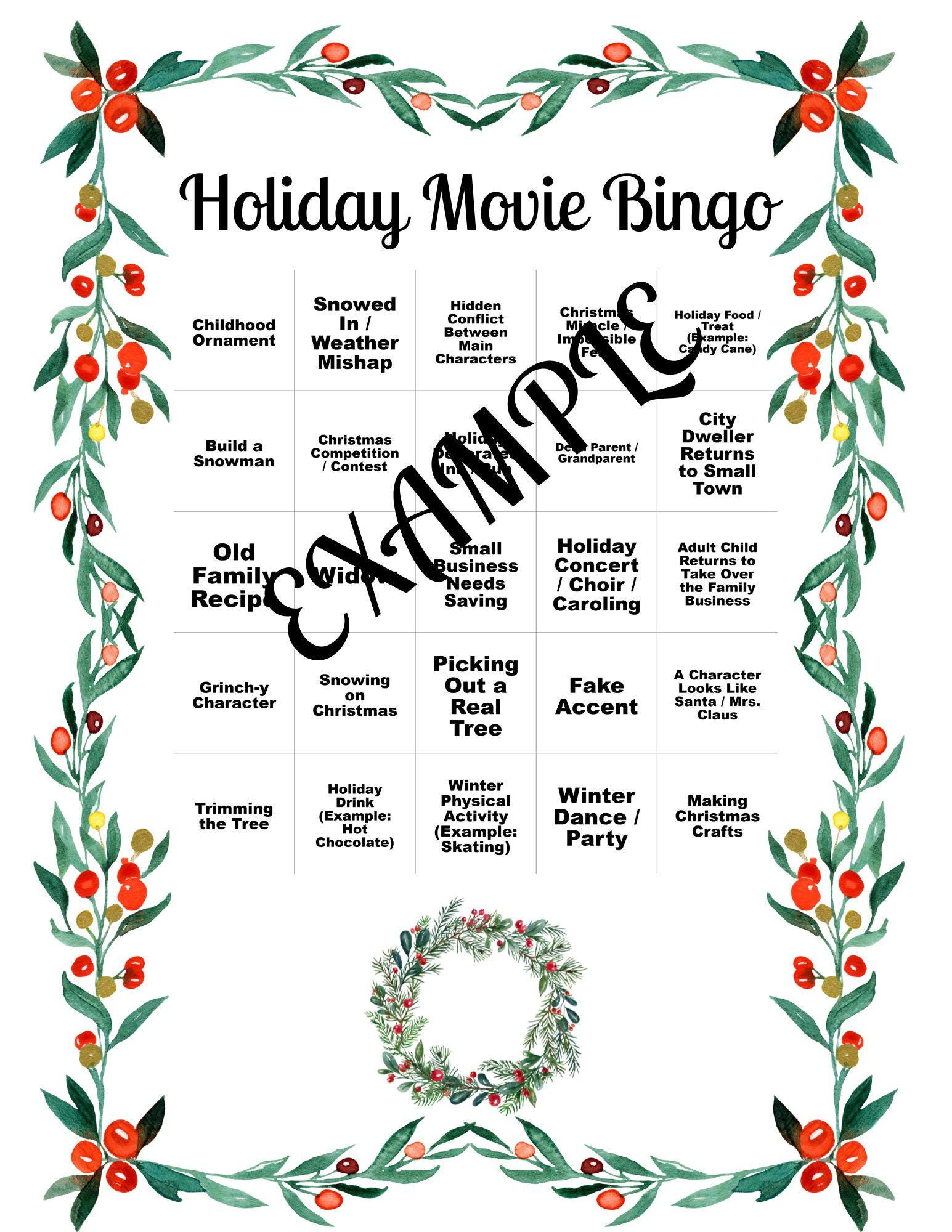 Romantic Holiday Movie Trope Bingo Card - Etsy within Holiday Movie Bingo Card