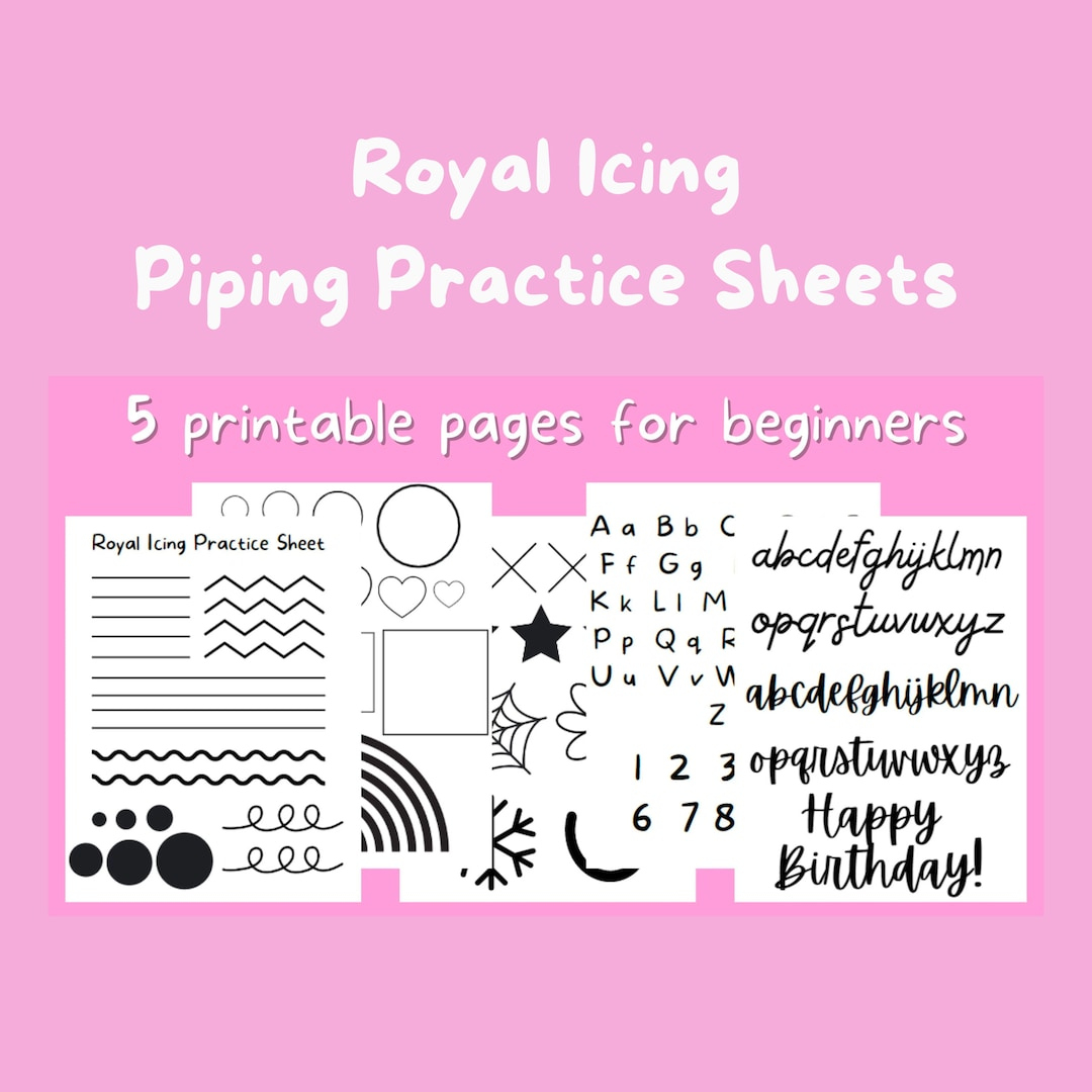 Royal Icing Practice Sheet, Printable Piping Practice Sheet, Digital Guide For Bakers, Cookie Decorating - Etsy Australia in Template Free Printable Icing Practice Sheets