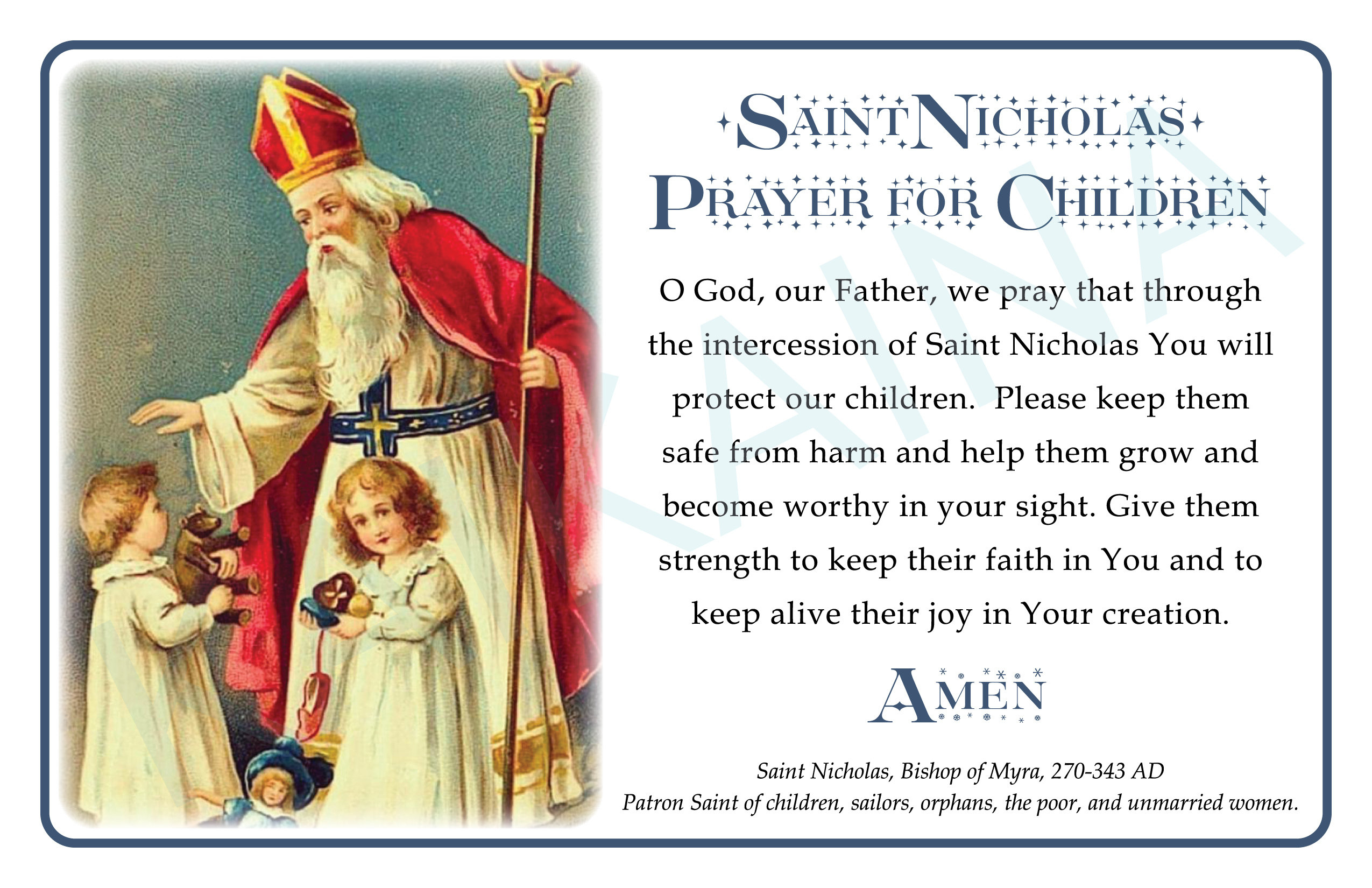 Saint Nicholas Prayer For Children Prayer Card 2 On A Page intended for St Nicholas Prayer Card Printable