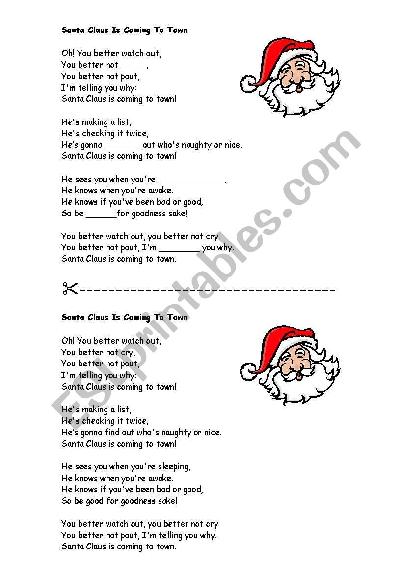 Santa Claus Coming Hot Sale To Town Lyrics pertaining to Santa Claus Is Comin to Town Lyrics Printable