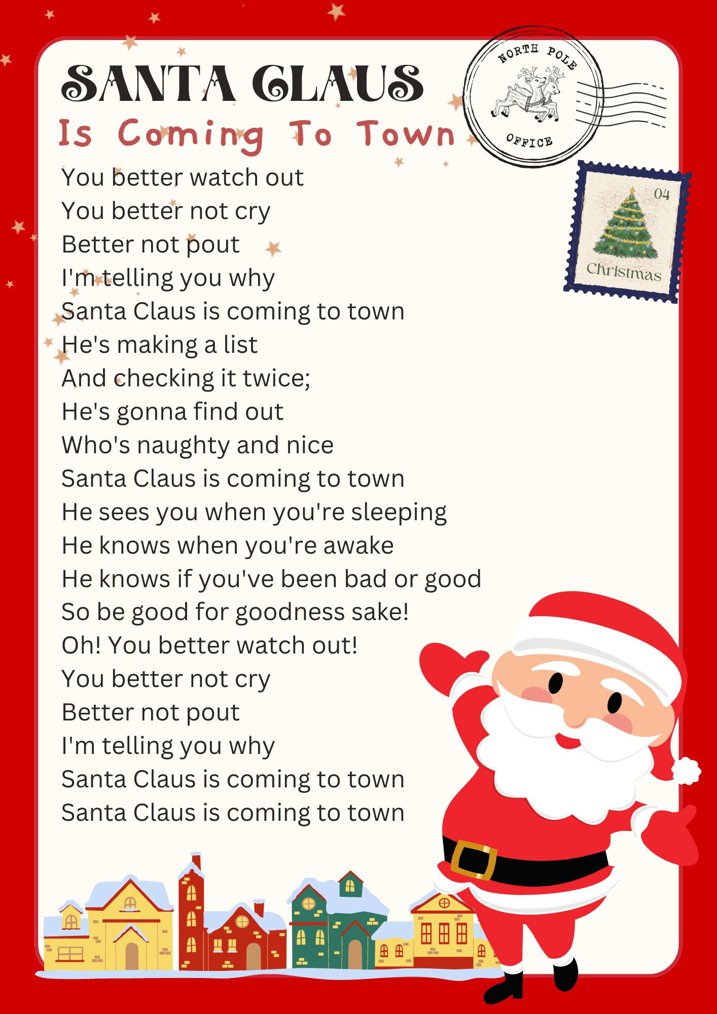Santa Claus Is Coming To Town Lyrics with Santa Claus Is Comin To Town Lyrics Printable