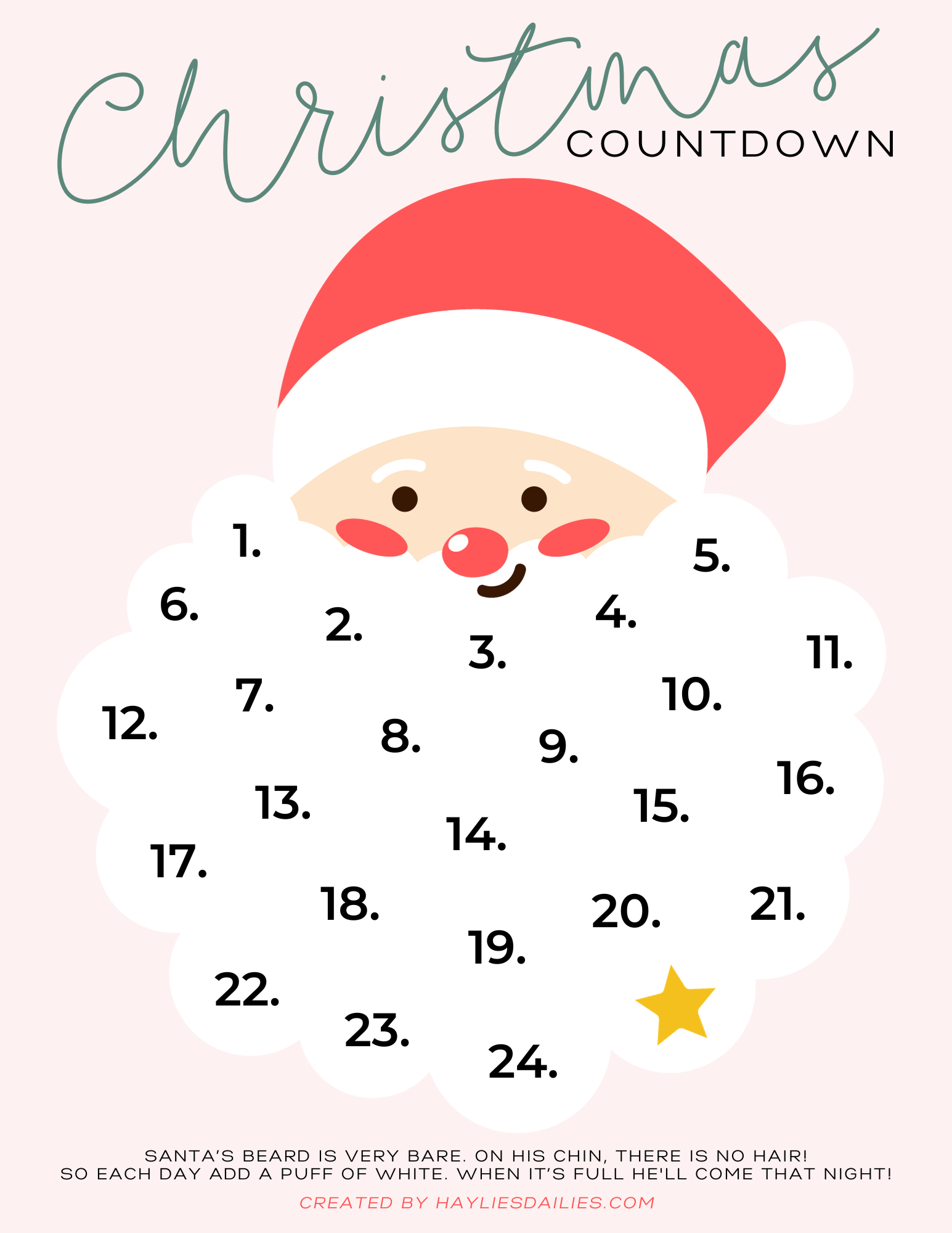 Santa&amp;#039;S Cotton Ball Beard Christmas Countdown: Free Printable pertaining to Free Printable Santa Cotton Ball Beard