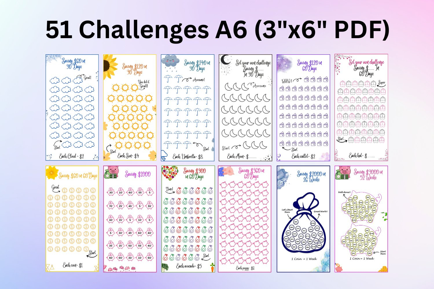 Saving Challenges A6 Size 51 Challenges (2548145) pertaining to A6 Savings Challenge Free Printable